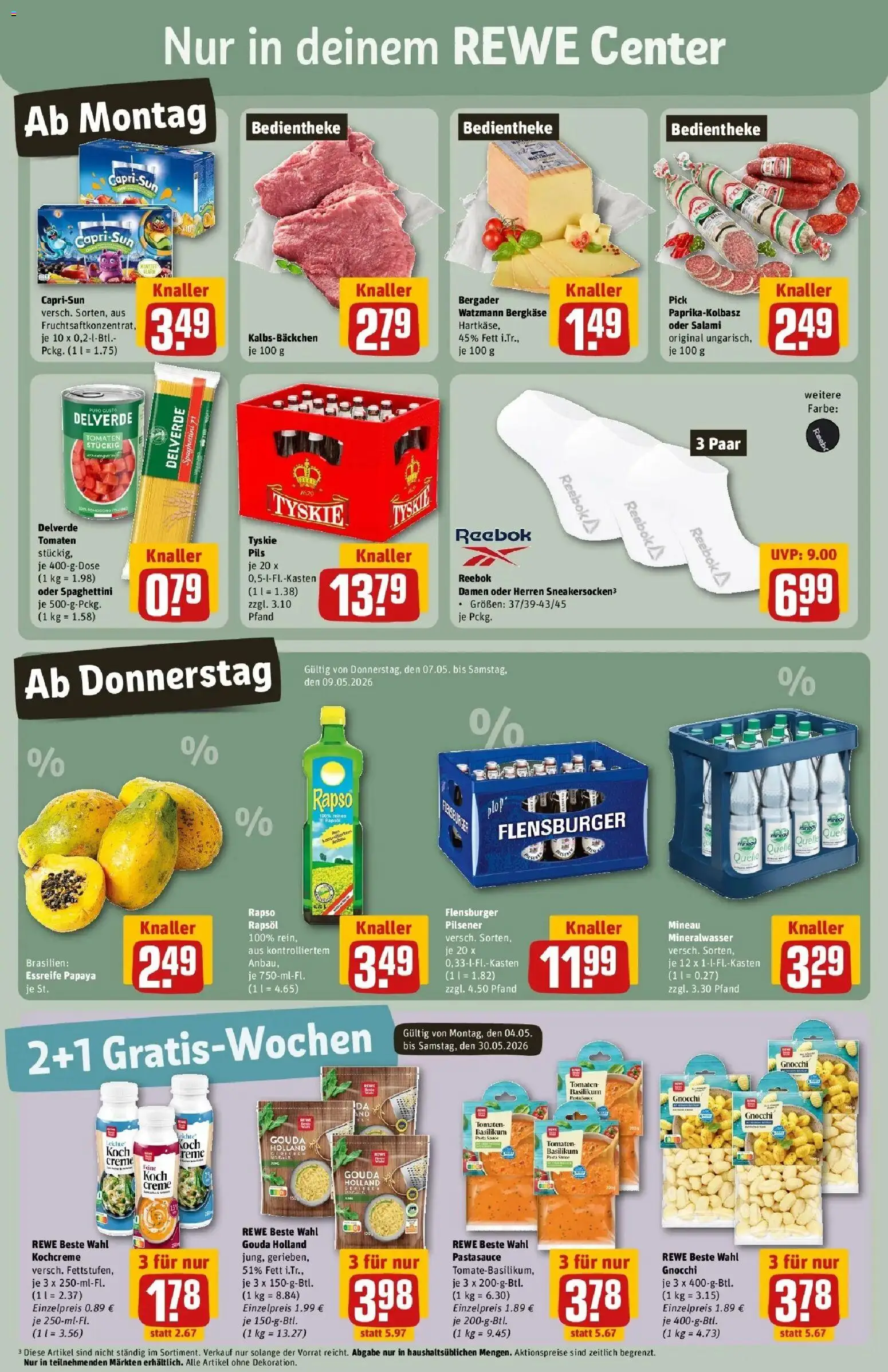 REWE Prospekt ab 04.05.2026 zum Blättern » Angebote | Seite: 5 | Produkte: Capri sun, Pils, Flensburger, Salami