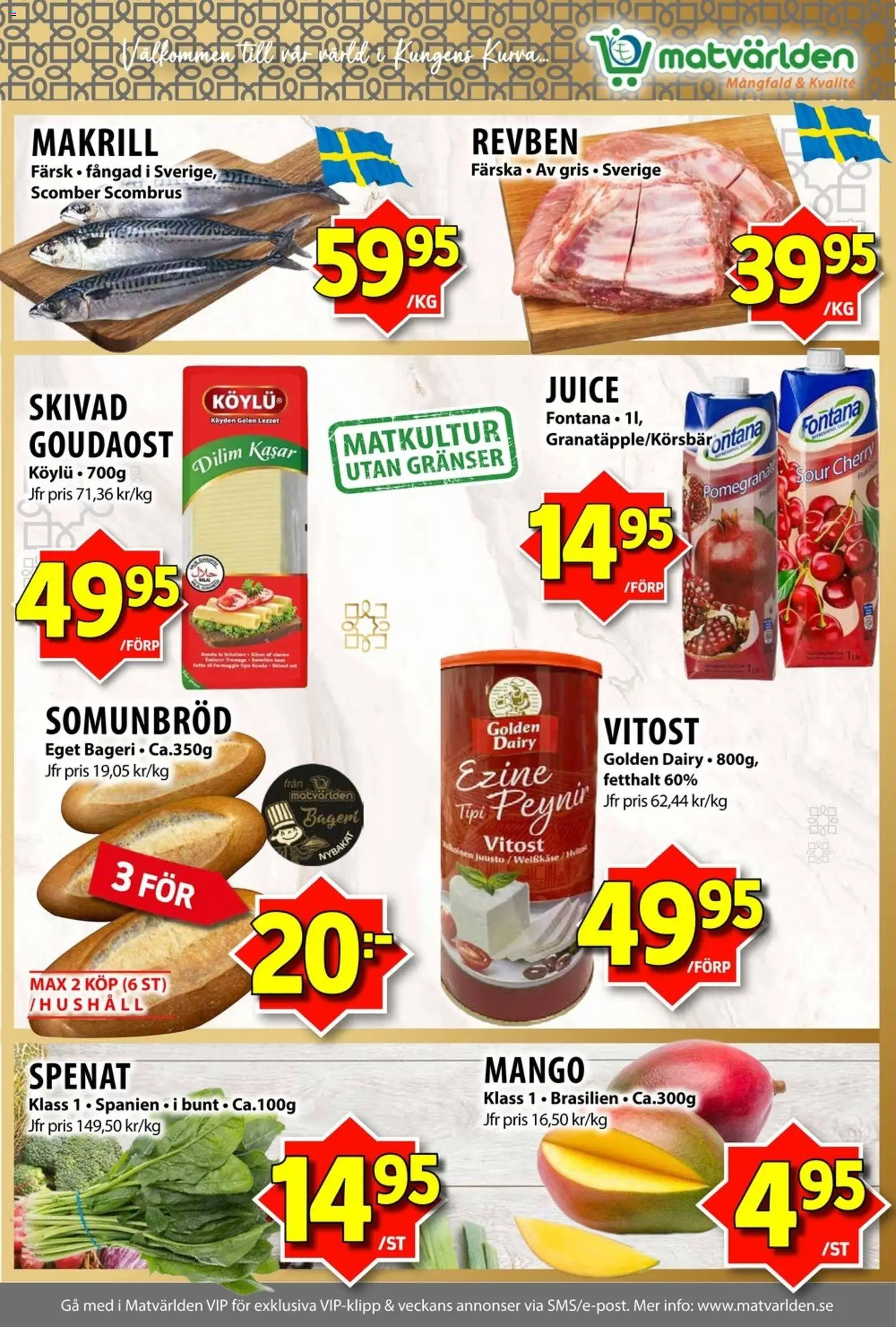 Matvärlden reklamblad aktuell från 05/10/2026 | Sida: 3 | Produkter: Bageri, Makrill, Goudaost, Mango