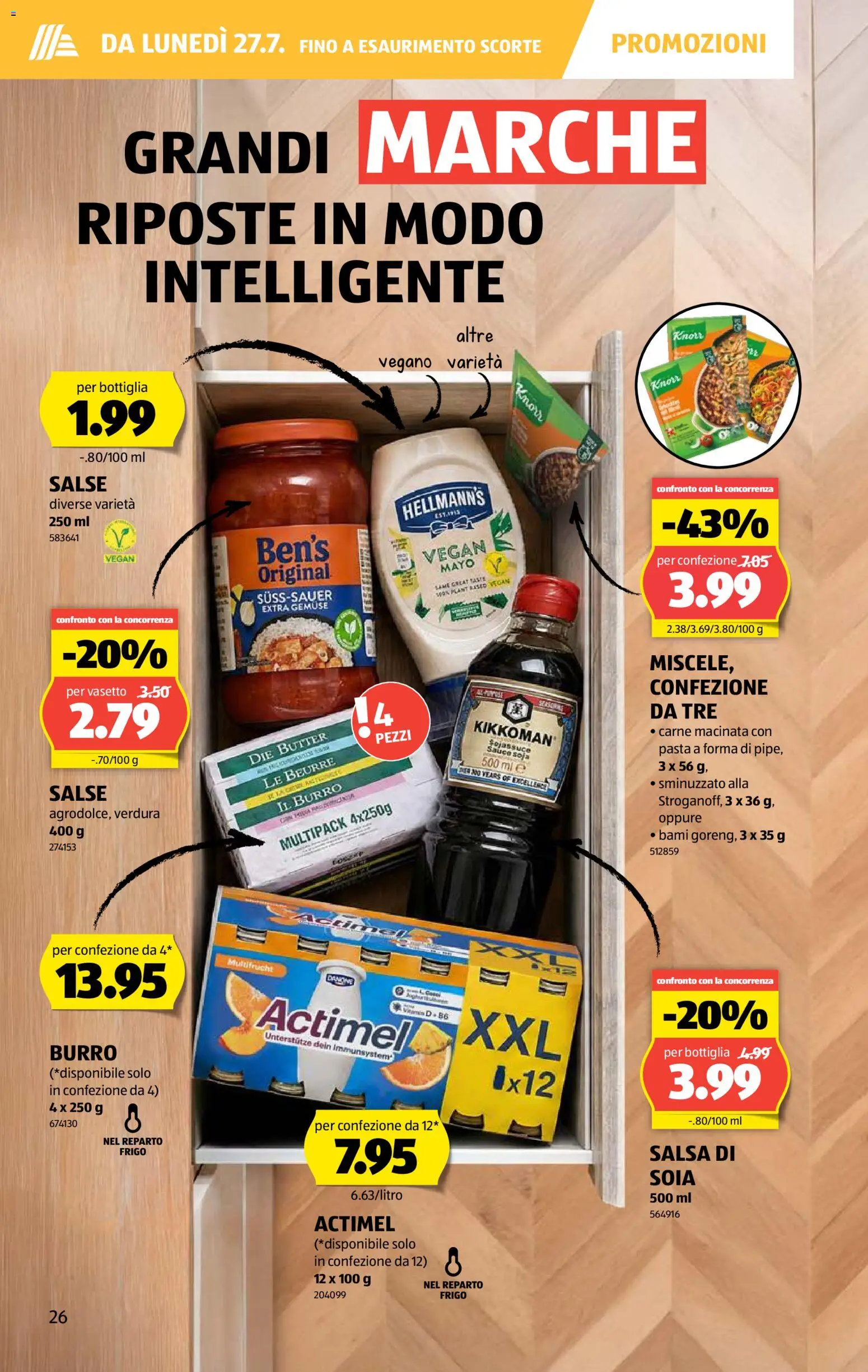 Aldi aktionen IT – gültig ab 23.07.2026 | Seite: 26 | Produkte: Actimel, Gemüse, Pasta, Mayonnaise