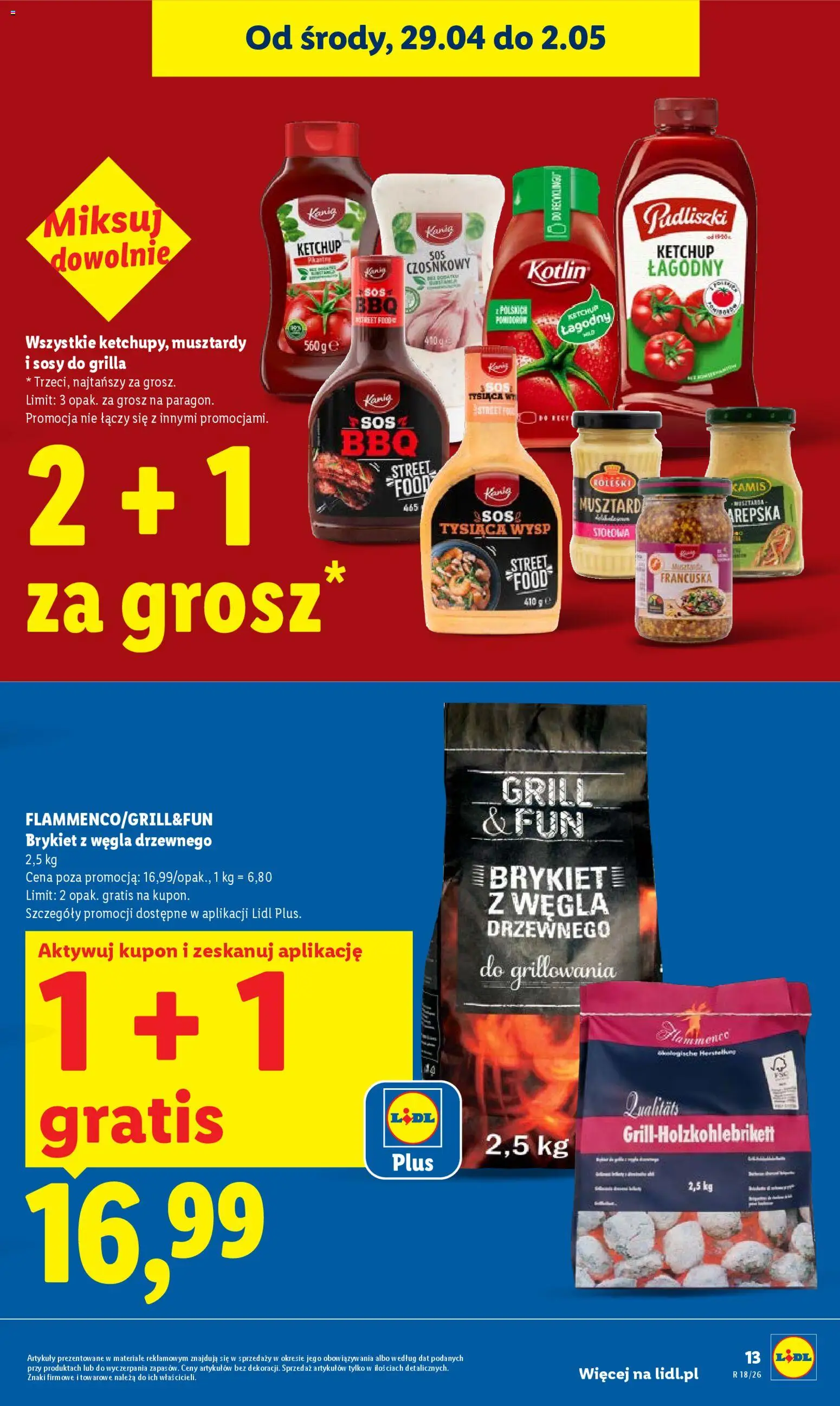 Lidl gazetka od 29.04.2026 | Strona: 13 | Produkty: Musztarda francuska, Sos czosnkowy, Grill, Sos tysiąca wysp