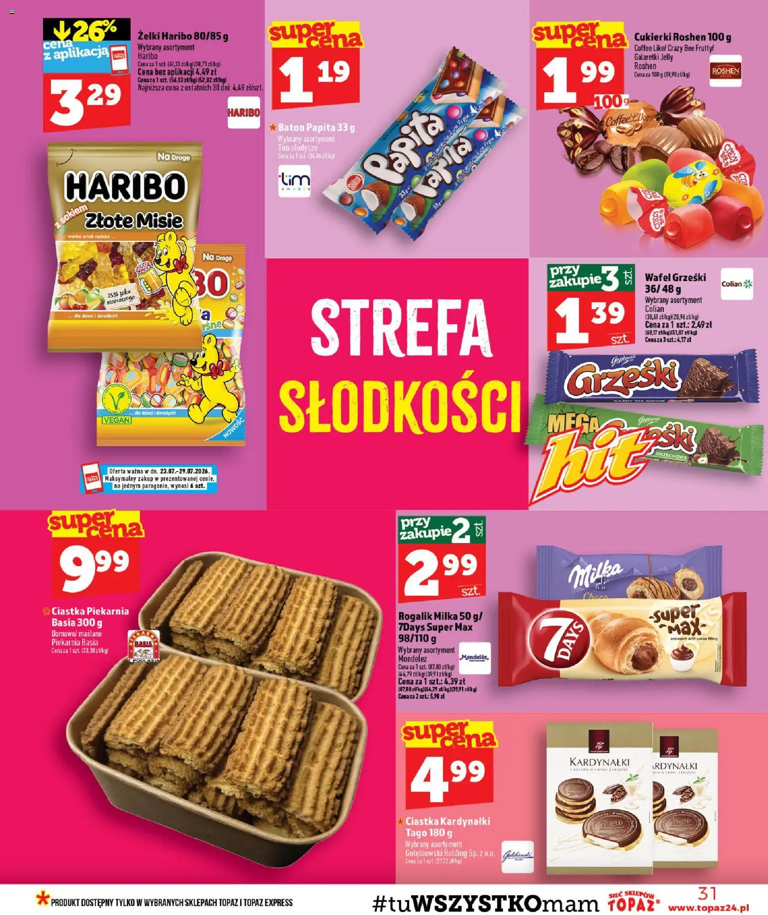Topaz gazetka - MAZ od 23.07.2026 | Strona: 31 | Produkty: Galaretki, Milka, Cukierki, Ciastka
