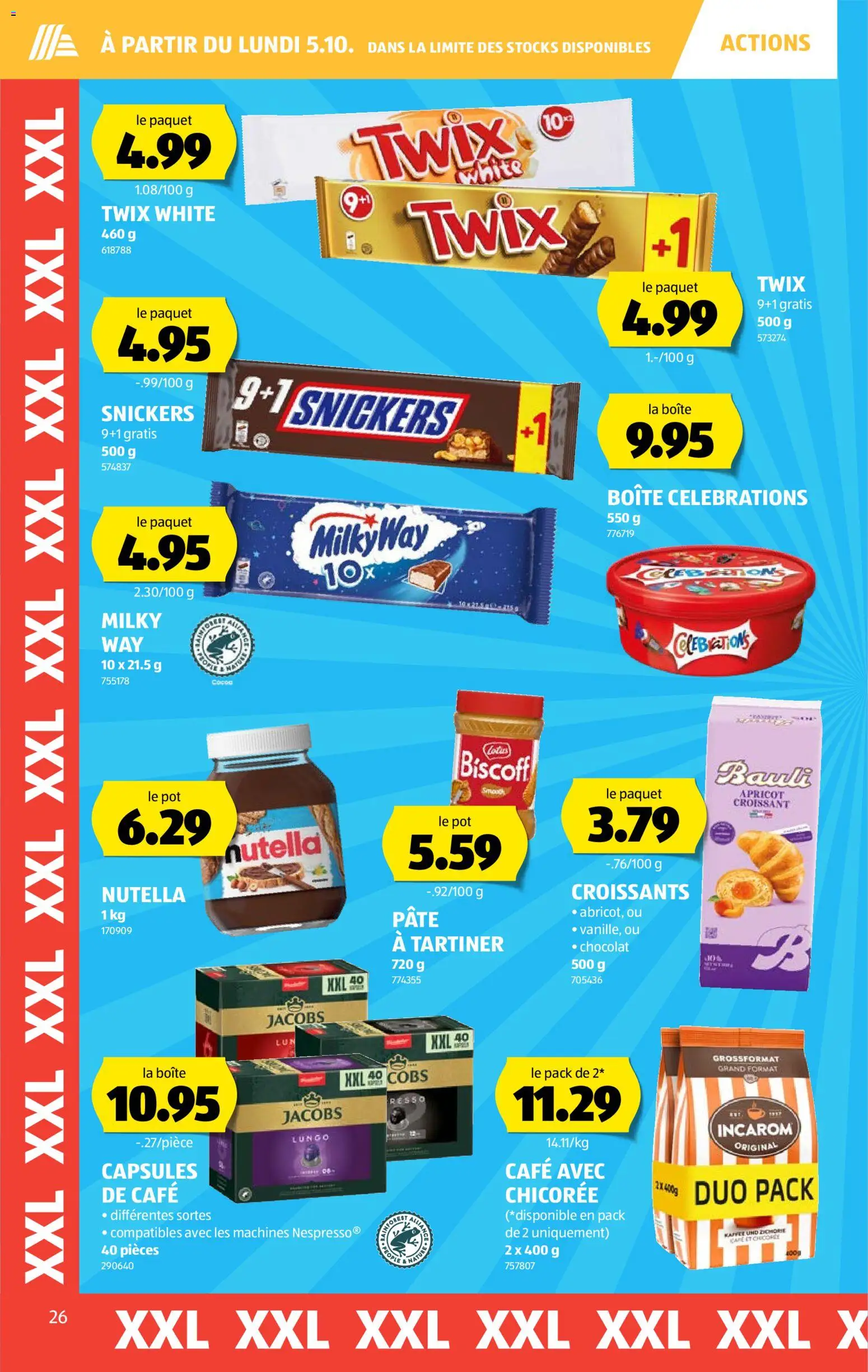 Aldi aktionen FR – gültig ab 01.10.2026 | Seite: 26 | Produkte: Celebrations, Snickers, Twix, Kaffee