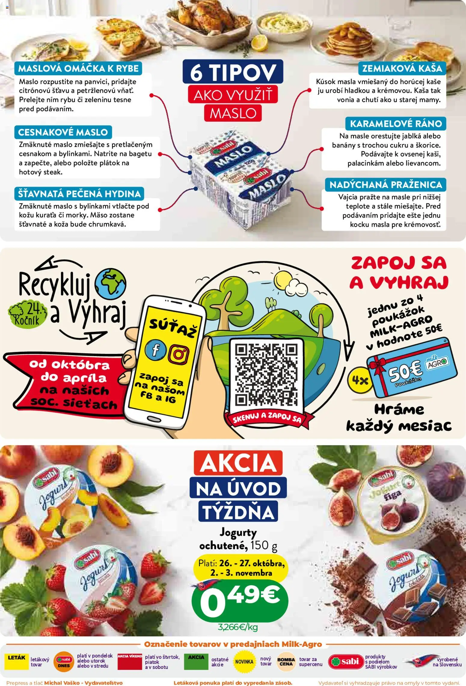 Nové Milk Agro akcie – leták je platný od 21.10.2026 | Strana: 2 | Produkty: Maslo, Jogurt, Kaša, Hydina
