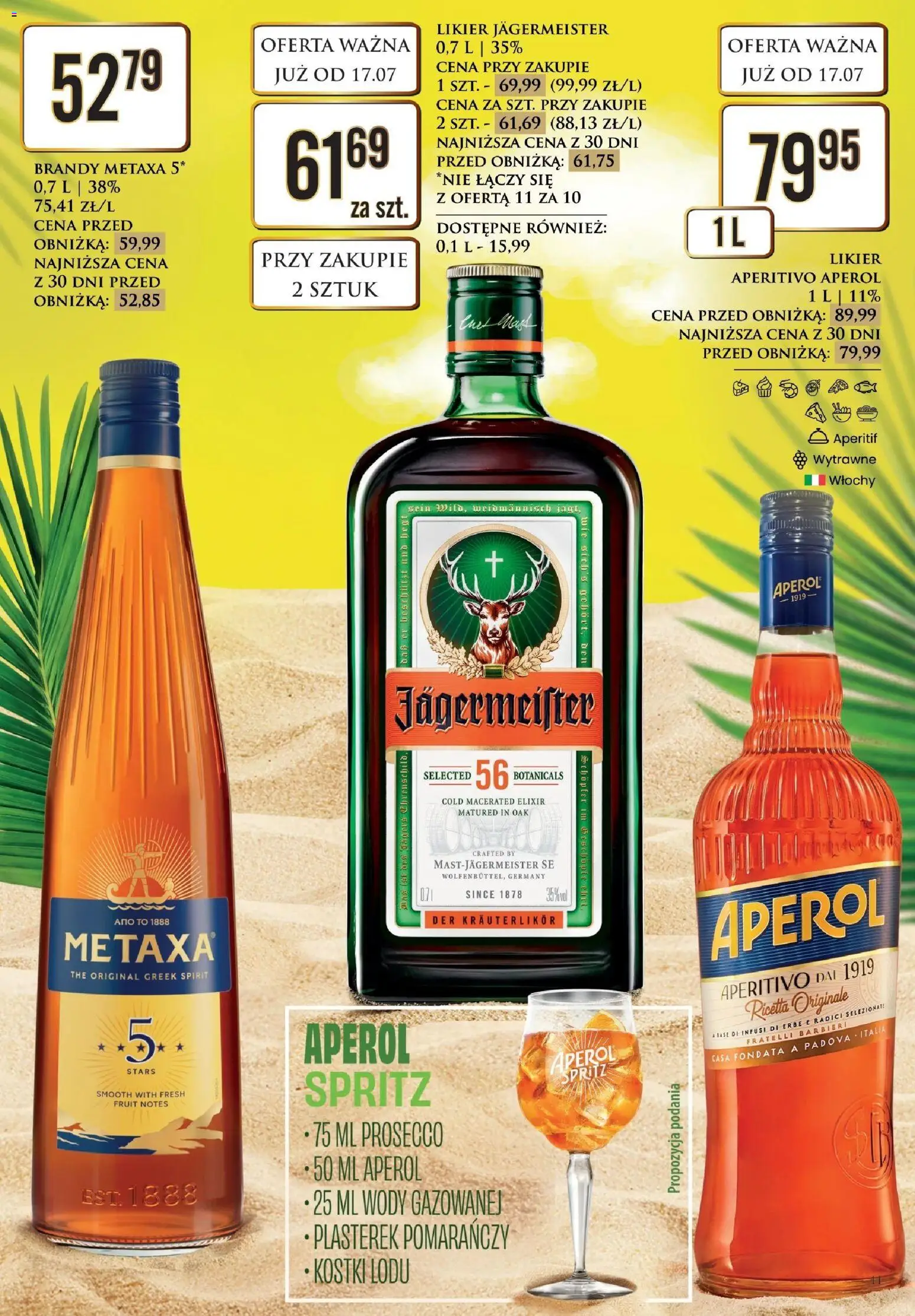 Dino gazetka alkoholowa od 17.07.2026 | Strona: 11 | Produkty: Metaxa, Jagermeister, Aperol, Prosecco