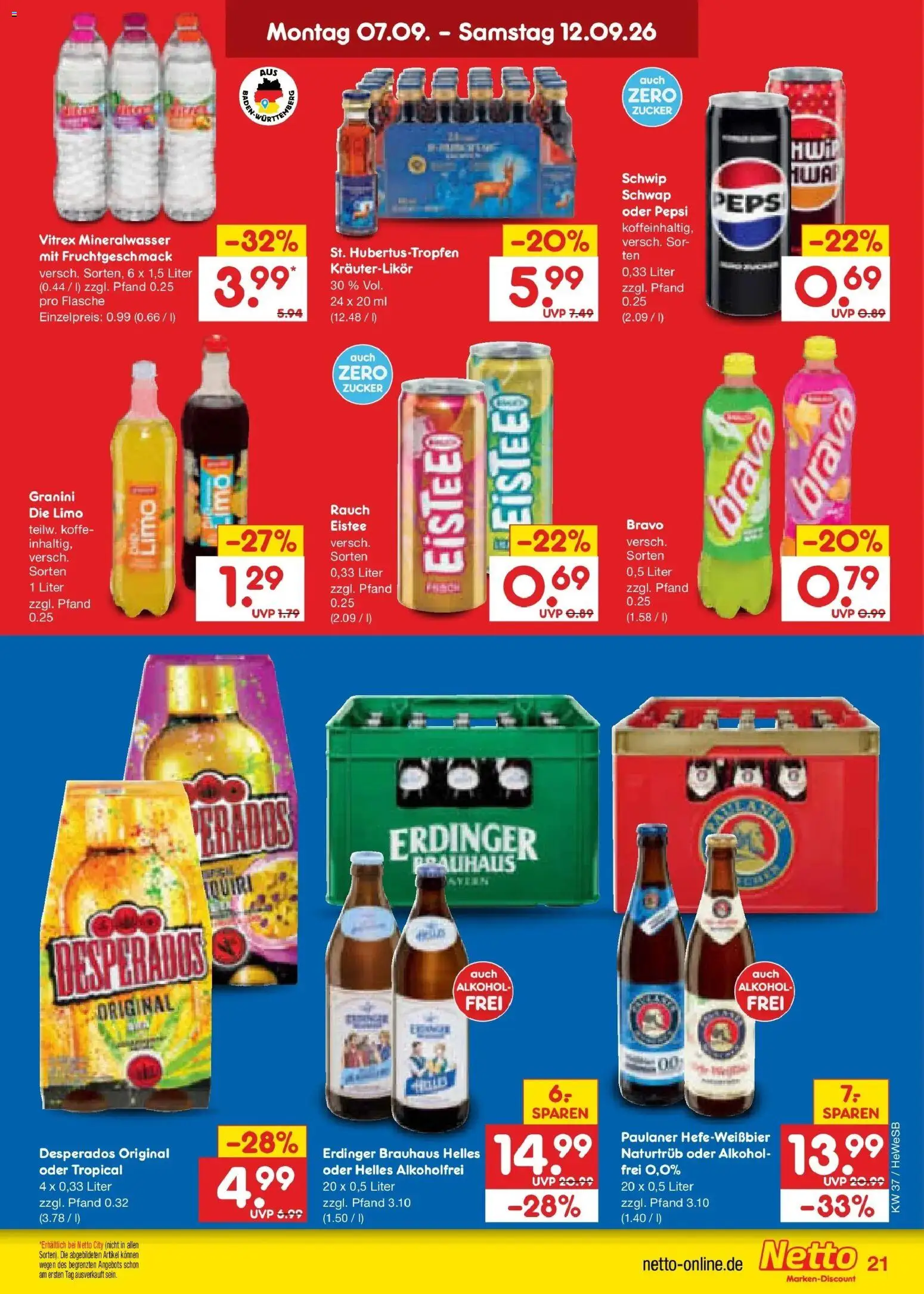 Netto Marken-Discount Prospekt Hamburg – gültig ab 07.09.2026 | Seite: 29 | Produkte: Erdinger, Schwip schwap, Desperados, Pepsi
