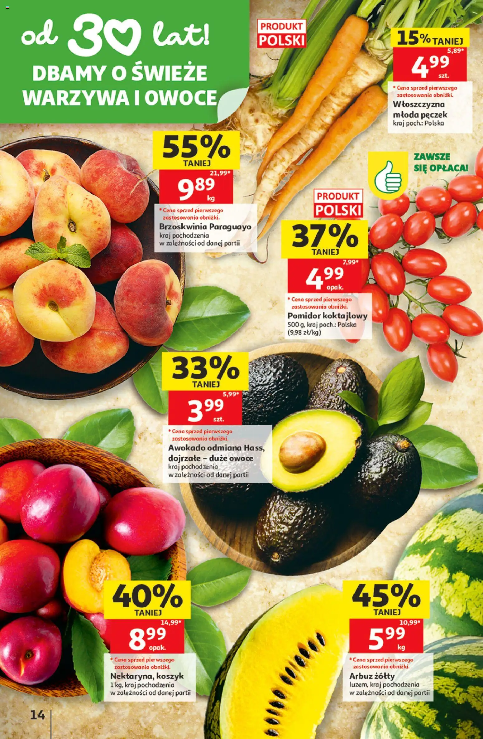 Auchan gazetka - 30 Lat Hipermarket od 11.06.2026 | Strona: 14 | Produkty: Brzoskwinia, Arbuz, Awokado, Owoce