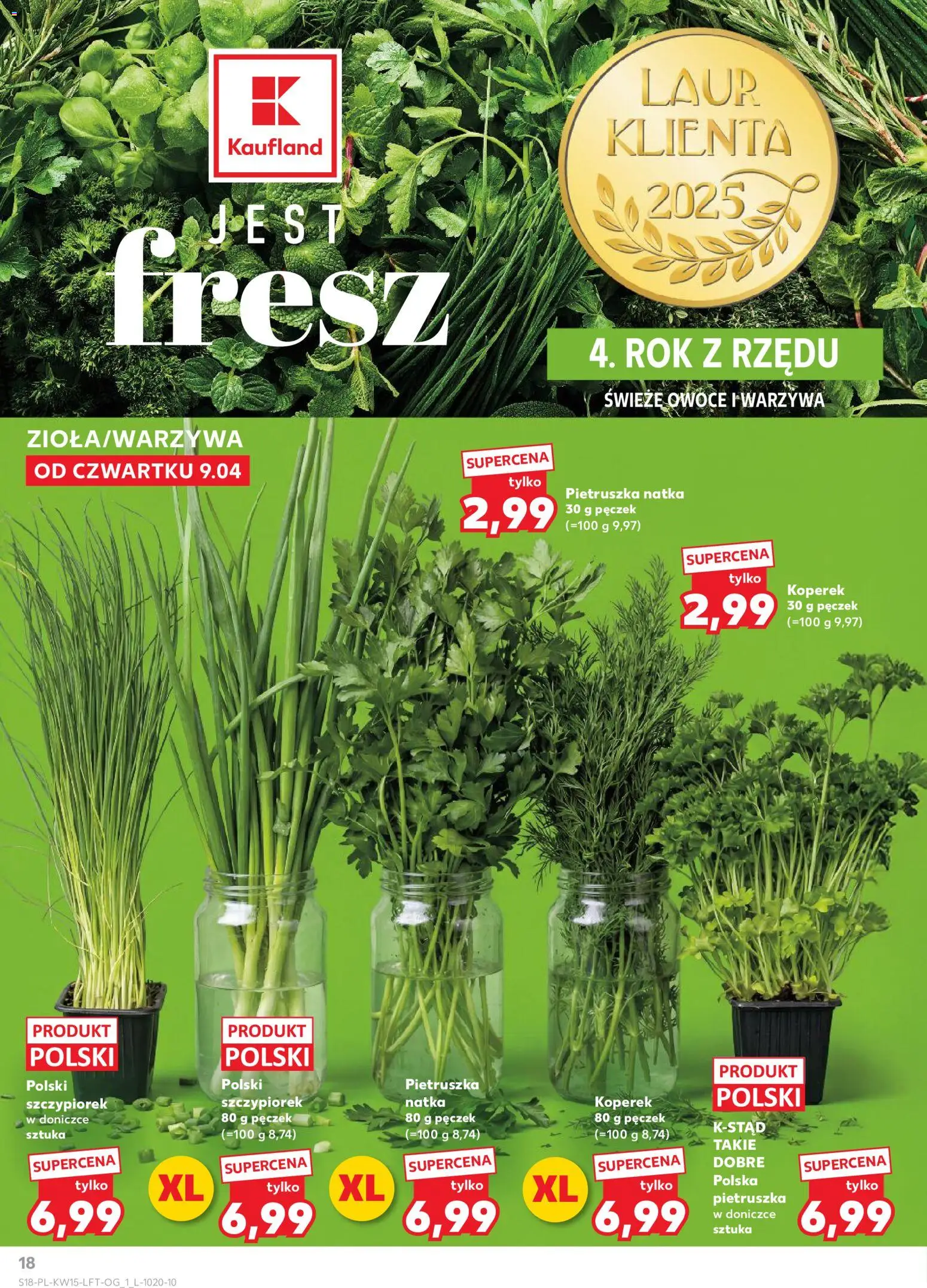 Kaufland gazetka od 09.04.2026 | Strona: 18 | Produkty: Pietruszka, Koperek, Warzywa, Owoce
