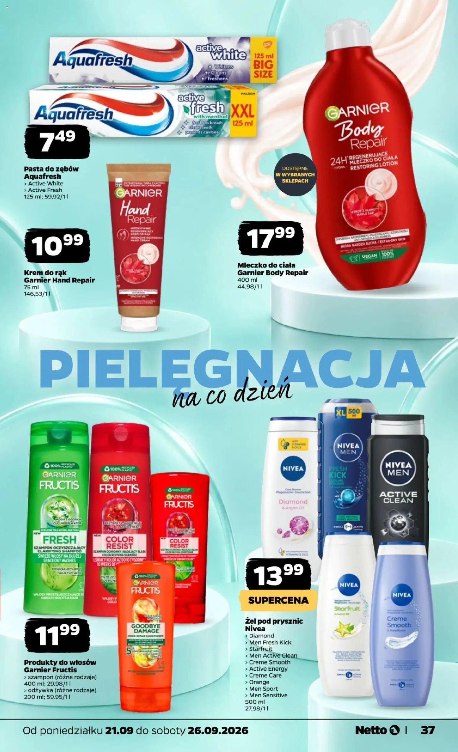 Netto gazetka od poniedziałku od 21.09.2026 | Strona: 37 | Produkty: Prysznic, Mleczko do ciała, Krem do rąk, Żel pod prysznic