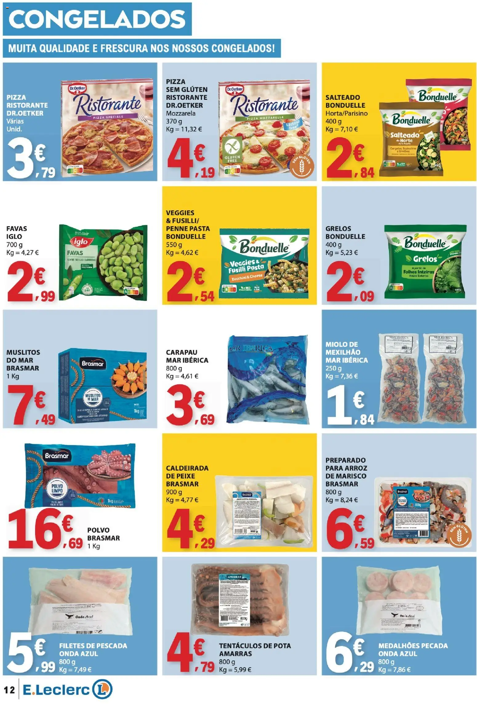 E.Leclerc folheto │ válido de 27/08/2026 | Página: 12 | Produtos: Espinafres, Pescada, Polvo, Pizza