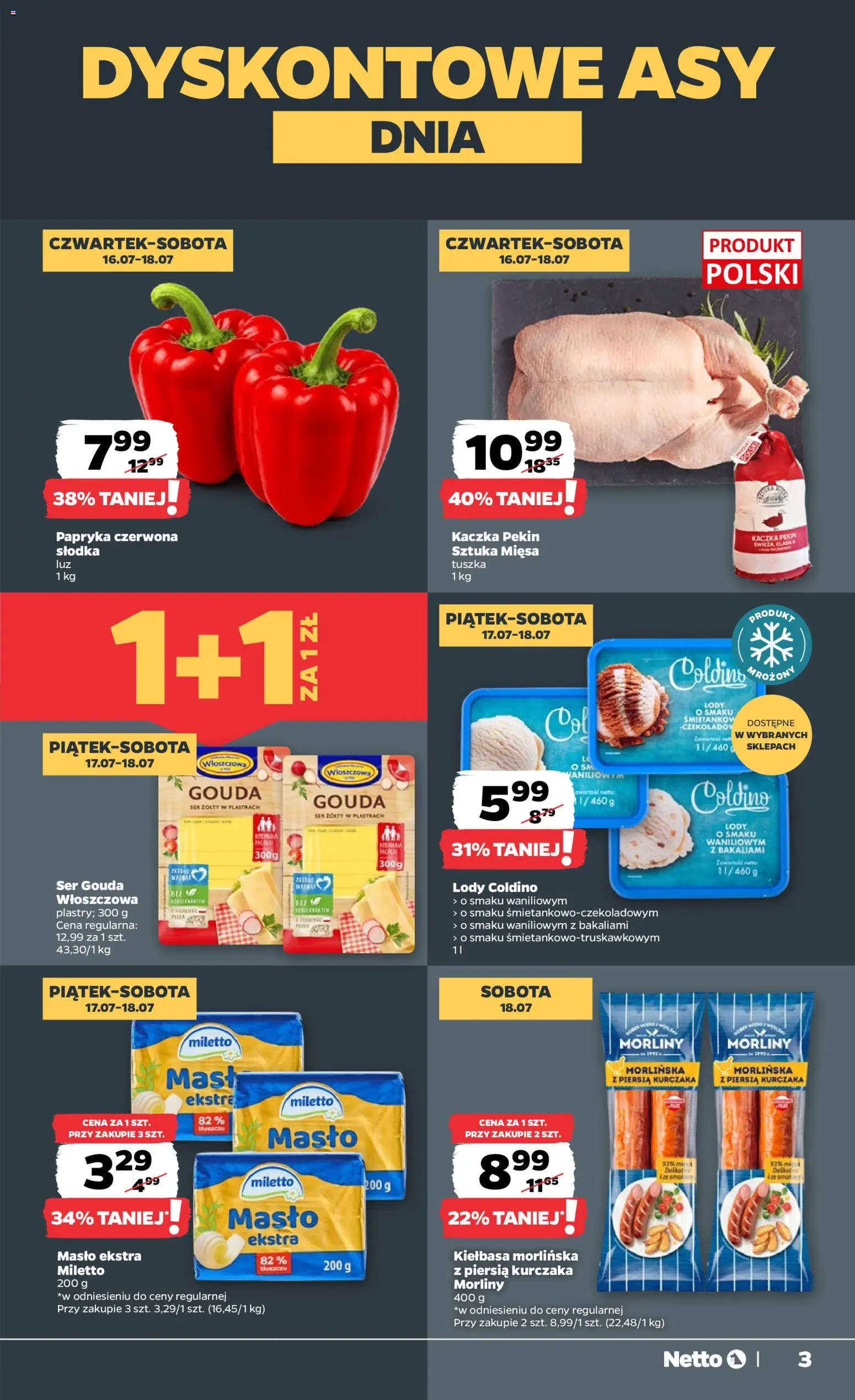Netto gazetka od czwartku od 16.07.2026 | Strona: 3 | Produkty: Ser żółty, Kaczka, Bell, Ser gouda