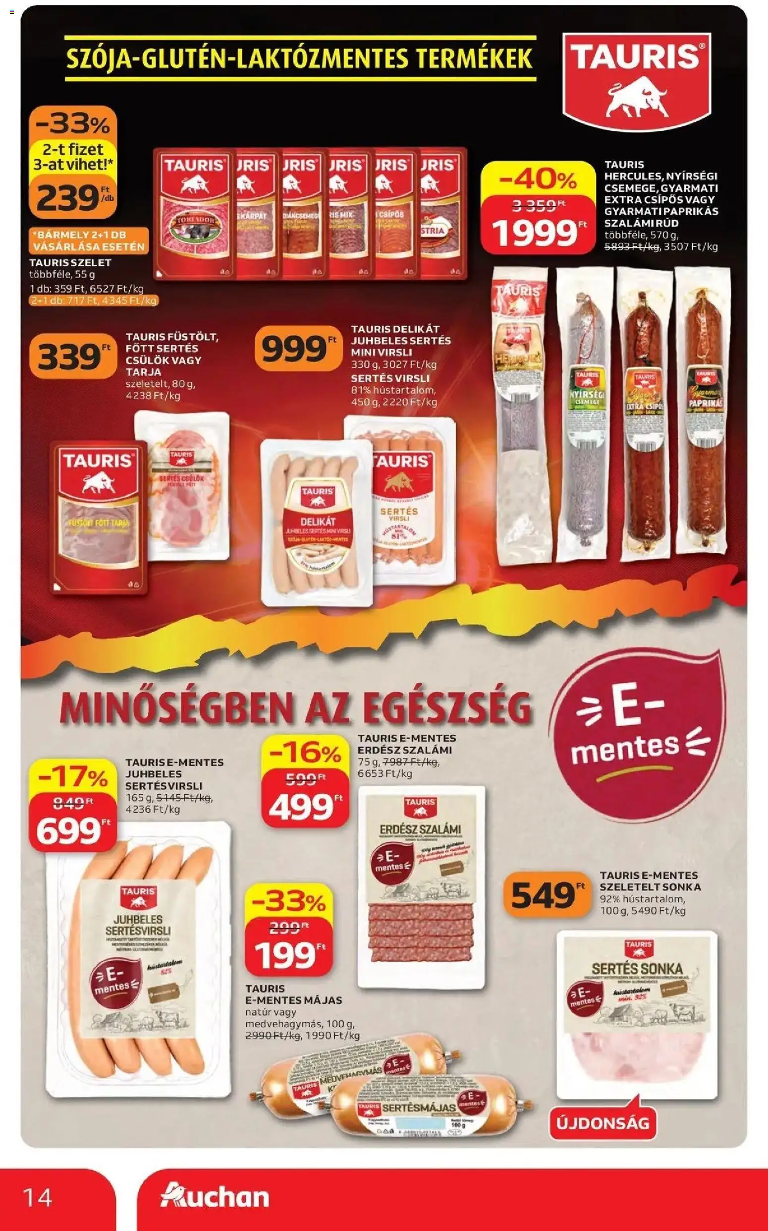 Auchan akciós újság Szolnok - 2026.10.01. -tól/töl > akció, lapozható szórólap 🛍️ | Oldal: 14 | Termékek: Virsli, Szelet, Szalámi, Csülök