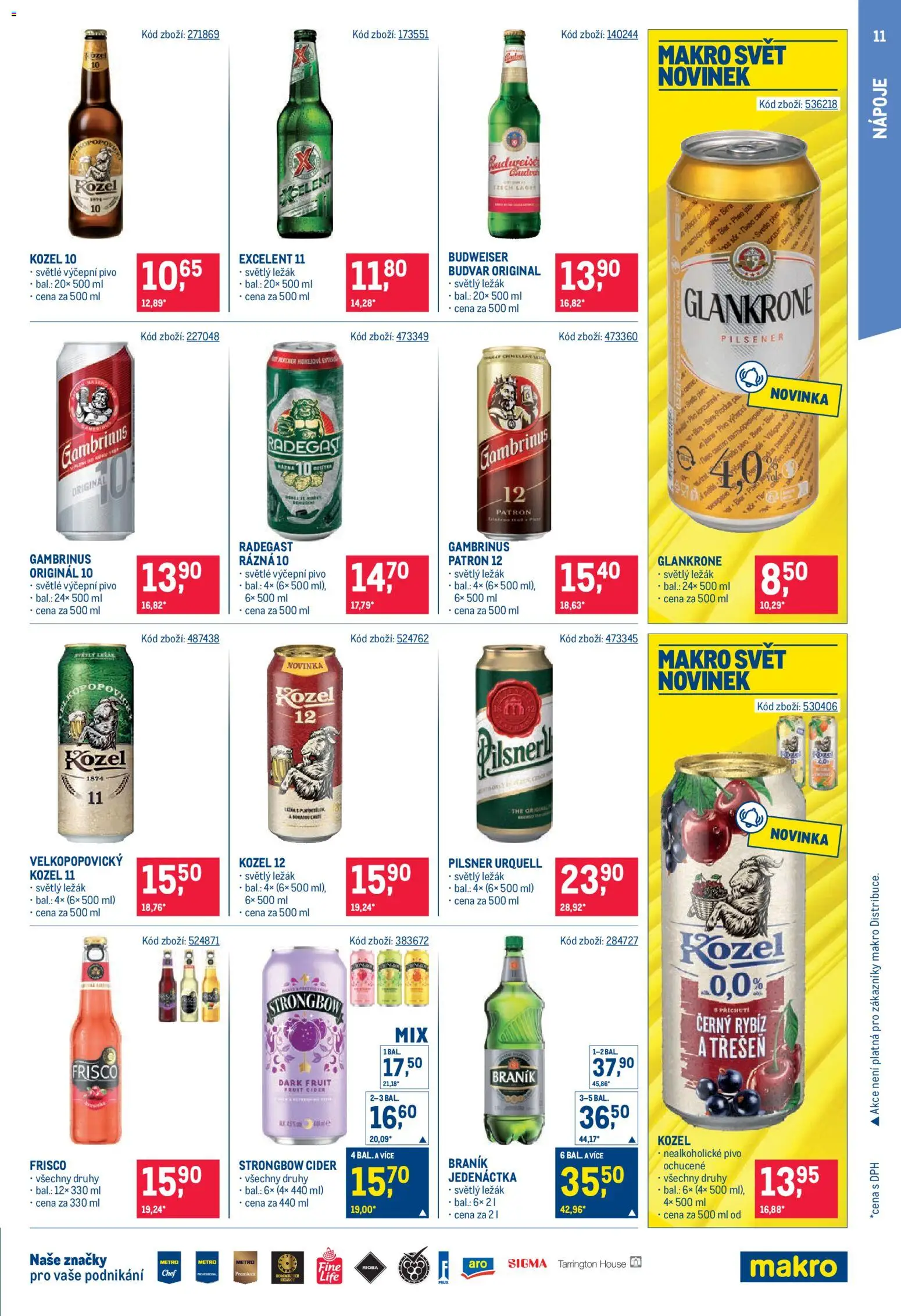 Makro leták od 23.09.2026 | Strana: 11 | Produkty: Nápoje, Velkopopovický Kozel, Nealkoholické pivo, Braník