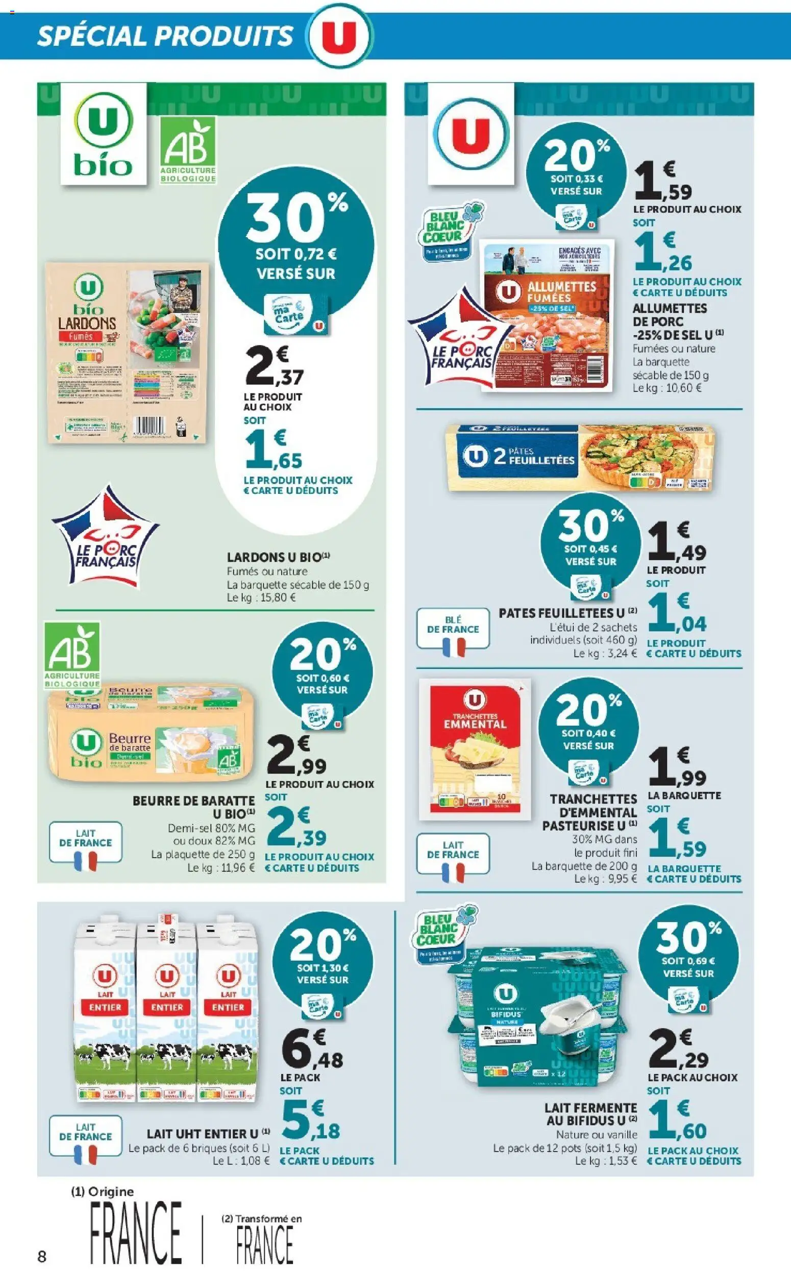 {H1} | Page: 8 | Produits: Lait entier, Sel, Allumettes, Pâtes