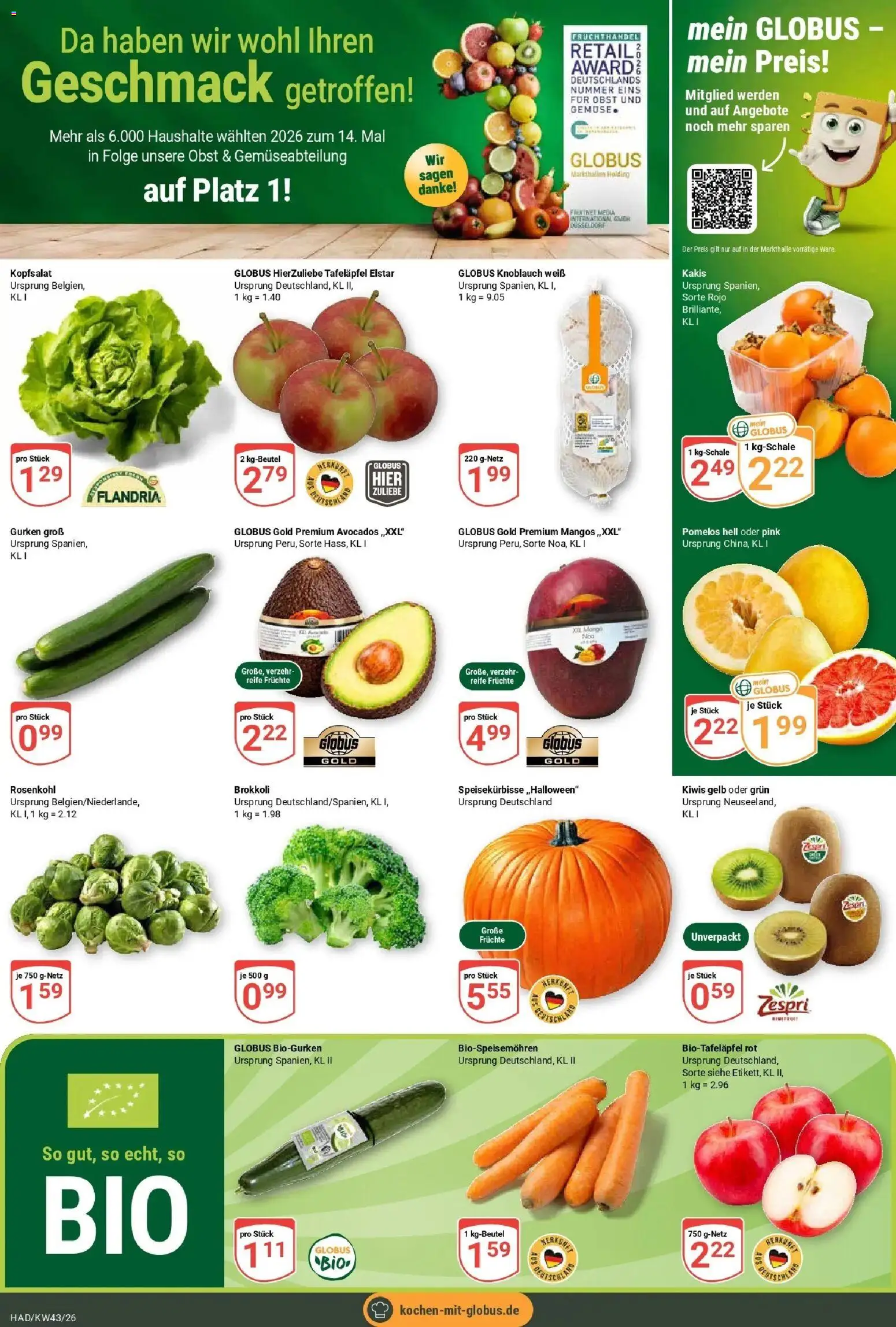 Globus Prospekt Halle (saale) (ab 19.10.2026) » Angebote online | Seite: 6 | Produkte: Gemüse, Obst, Brokkoli, Knoblauch