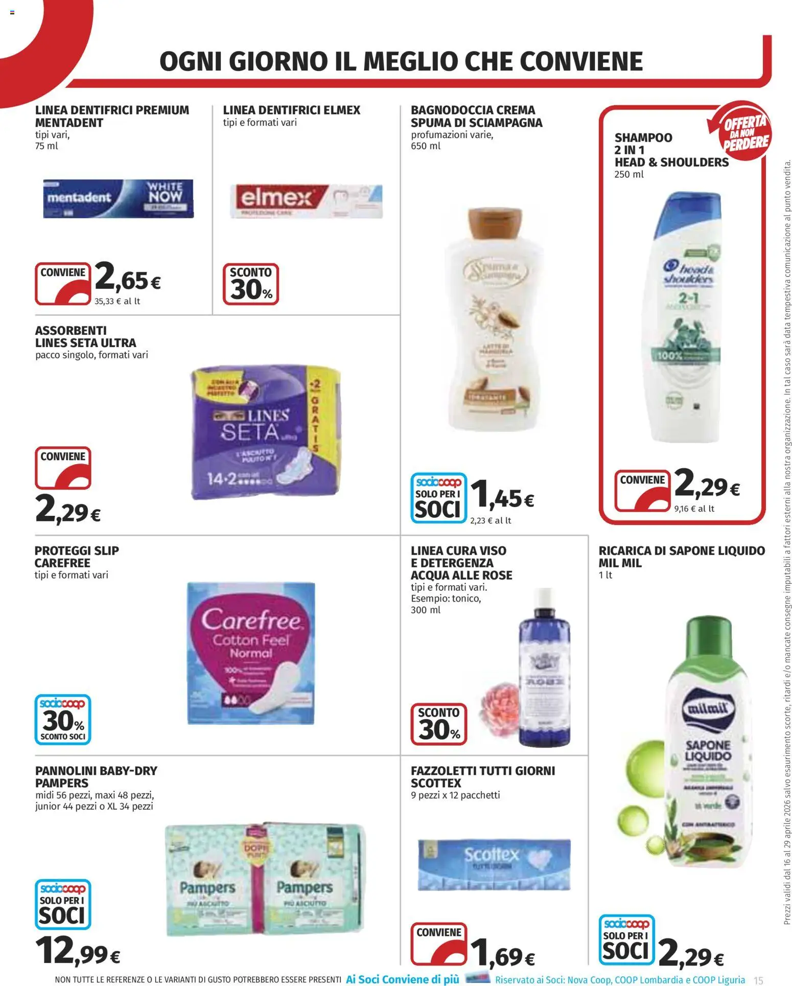 Volantino COOP del 16.04.2026 | Pagina: 15 | Prodotti: Sapone, Proteggi slip, Data, Pampers