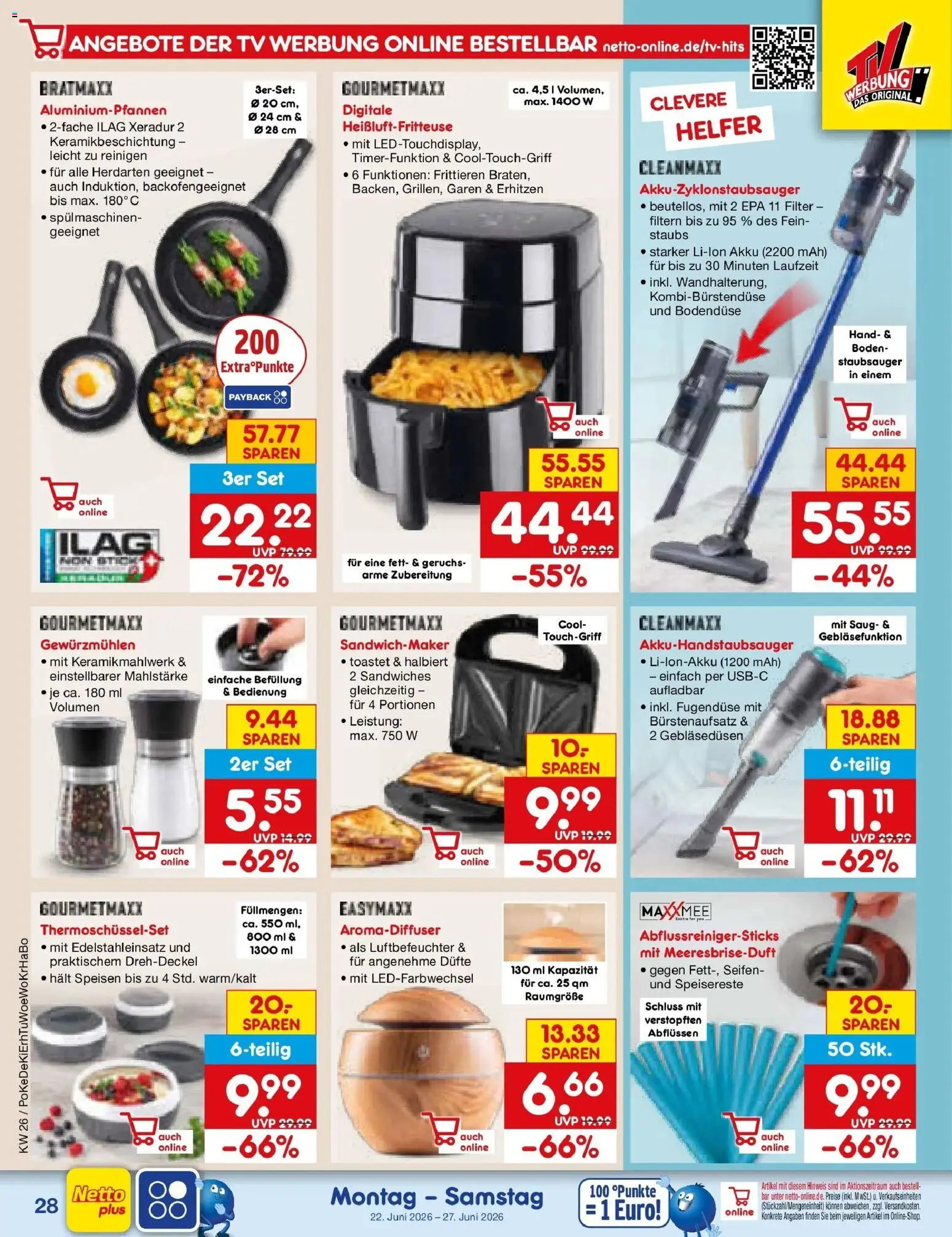 Netto Marken-Discount Prospekt Oberhaid – gültig ab 21.06.2026 | Seite: 40 | Produkte: Staubsauger, Sandwichmaker, Heißluftfritteuse, TV