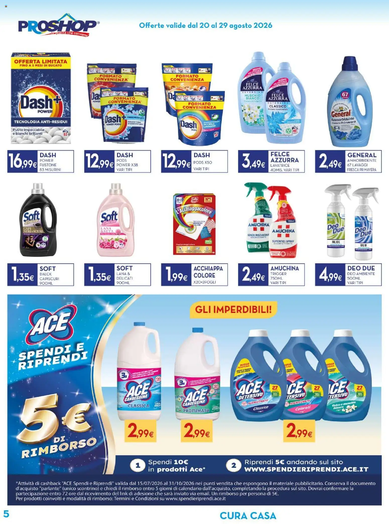 Volantino Proshop del 20/08/2026 | Pagina: 6 | Prodotti: Ammorbidente, Candeggina, Lavatrice