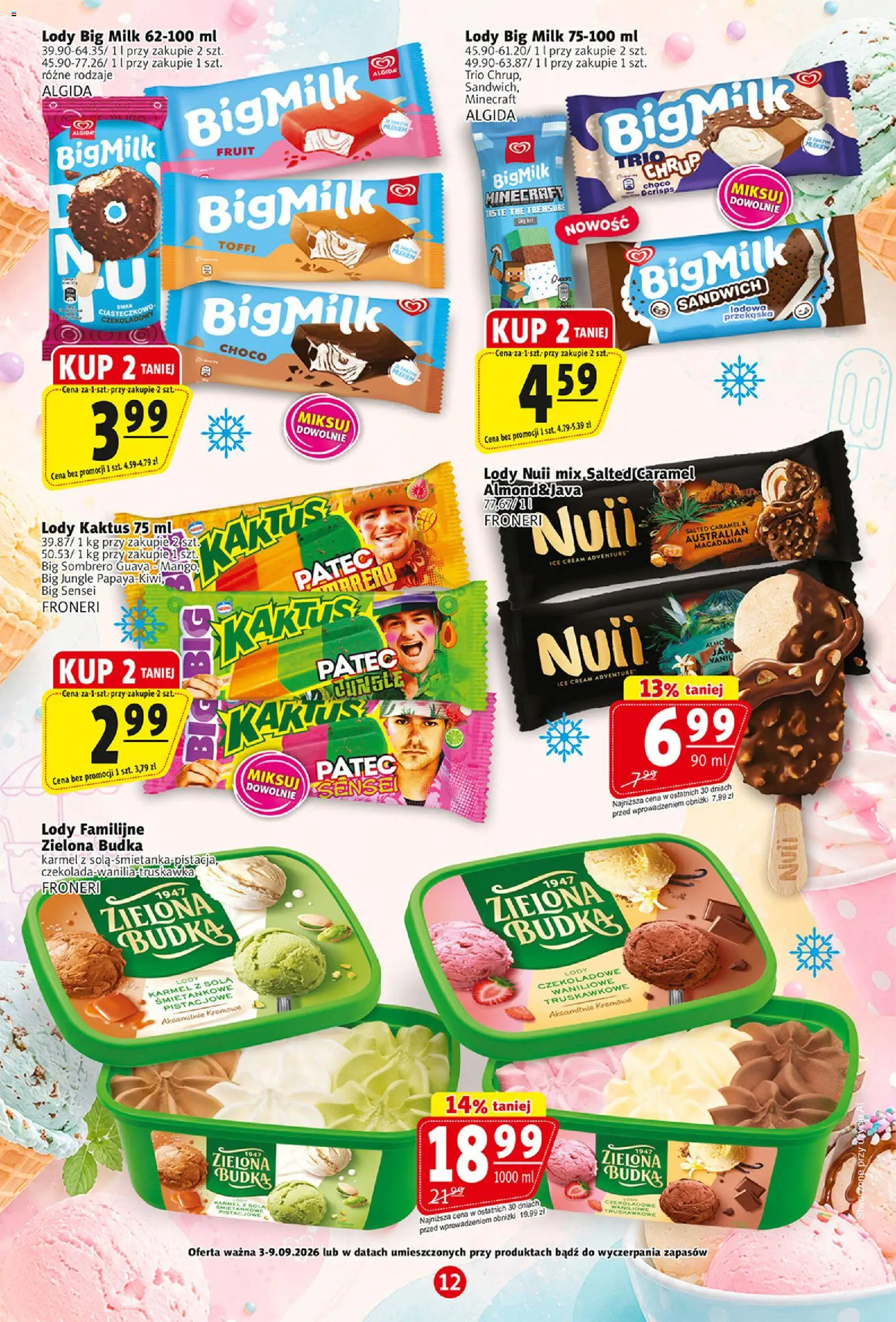 Prim Market gazetka od 03.09.2026 | Strona: 12 | Produkty: Sandwich, Big Milk, Lody Big Milk, Lody Kaktus