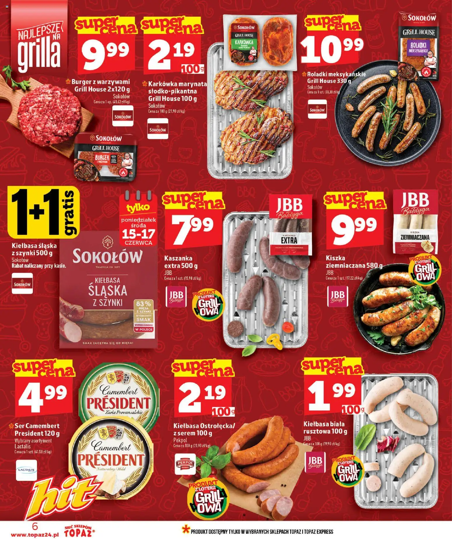 Topaz gazetka od 11.06.2026 | Strona: 6 | Produkty: Ser camembert, Grill, Kiełbasa śląska, Ser