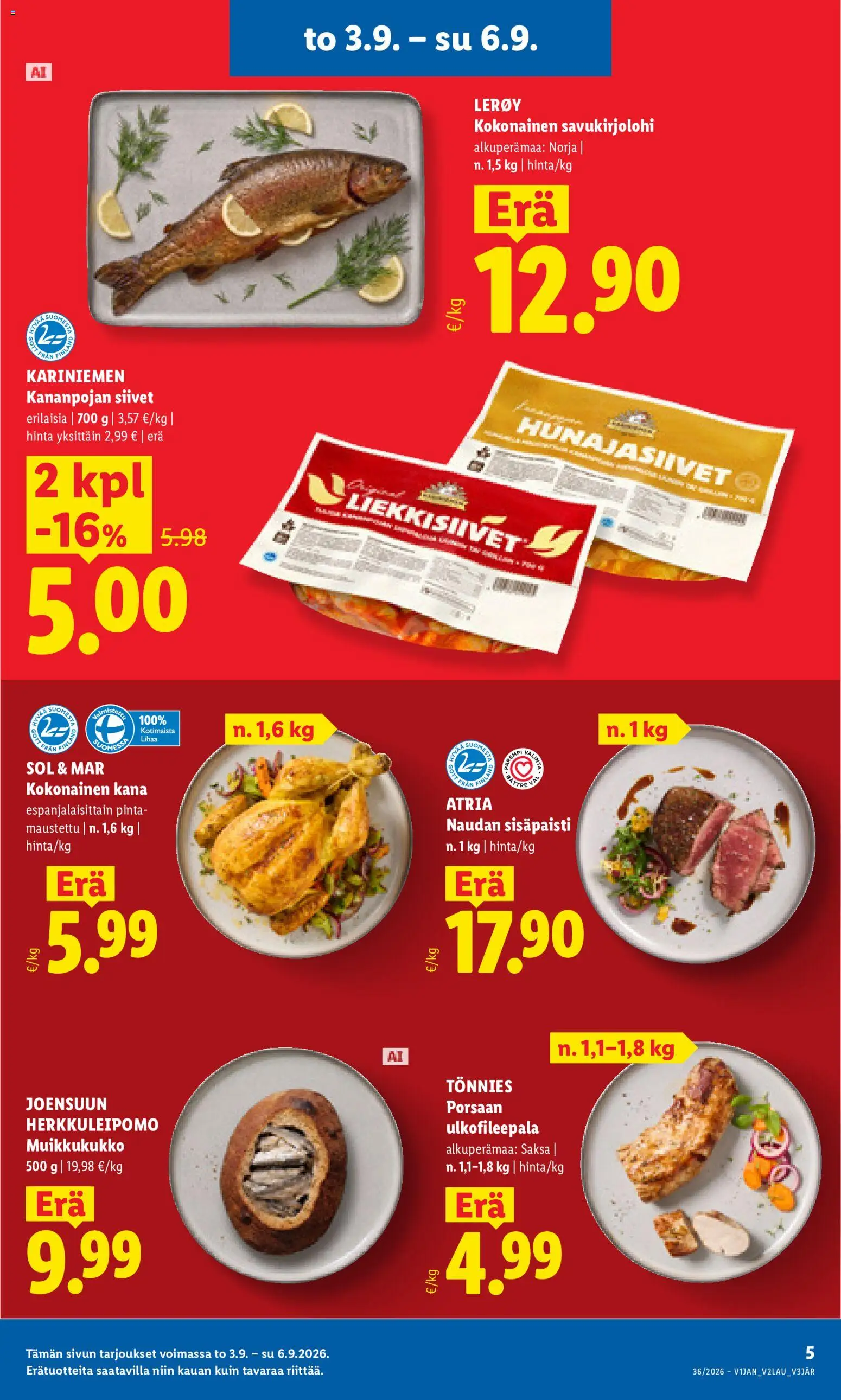 Lidl tarjoukset - Rovaniemi – voimassa 03/09/2026 alkaen | Sivu: 5 | Tuotteet: Kokonainen, Kana