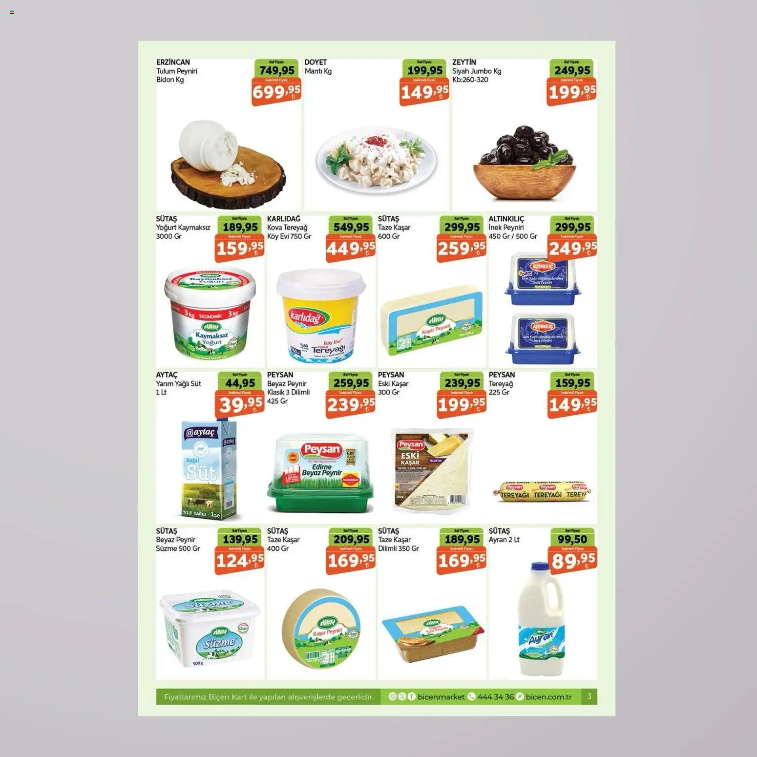 Biçen Market Katalog - 15.05.2026 tarihinden itibaren geçerlidir | Sayfa: 2 | Ürünler: Süt, Tereyağı, Peynir, Tulum
