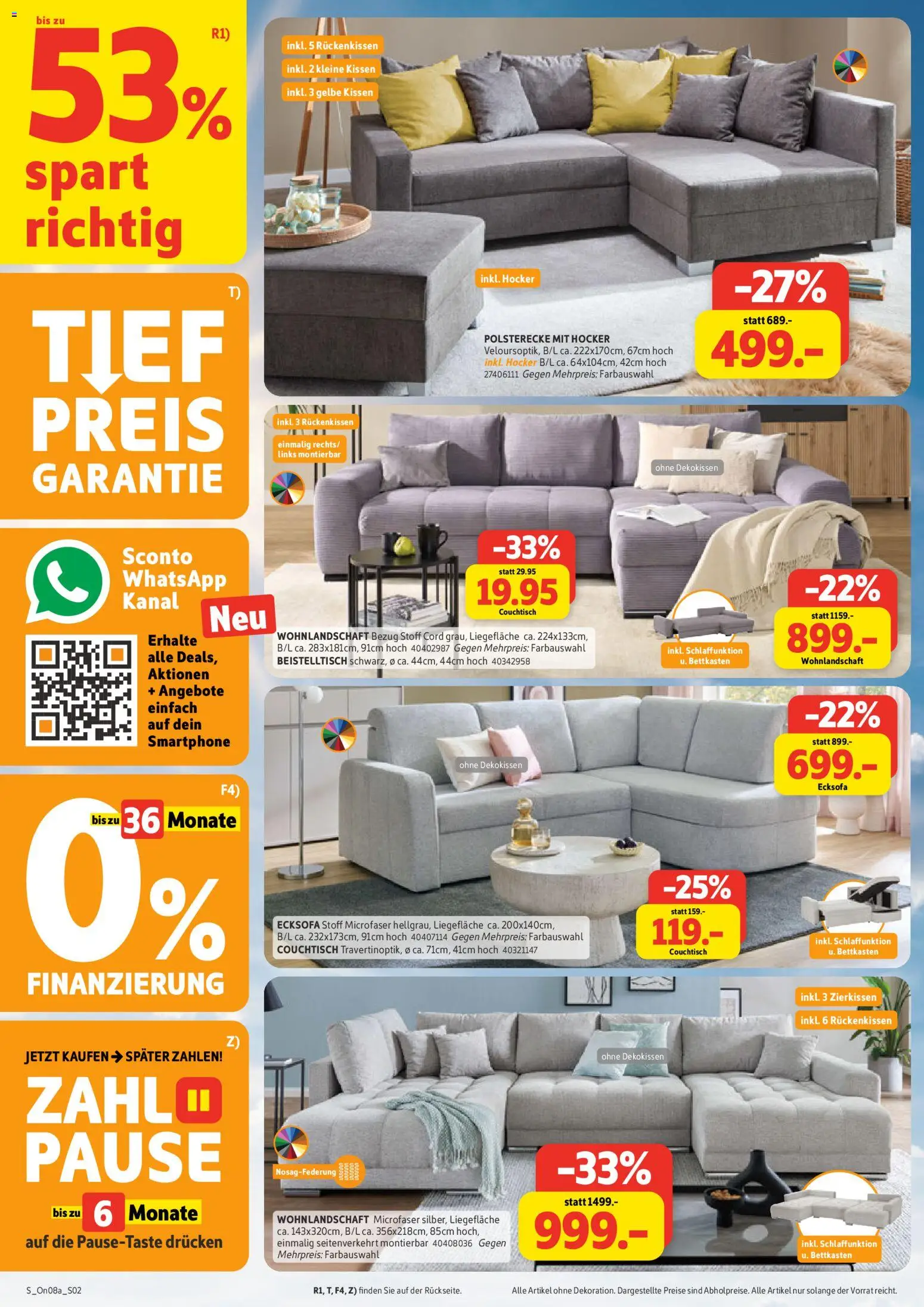Sconto Prospekt – gültig ab 12.08.2026 | Seite: 2 | Produkte: Wohnlandschaft, Kissen, Couchtisch, Smartphone