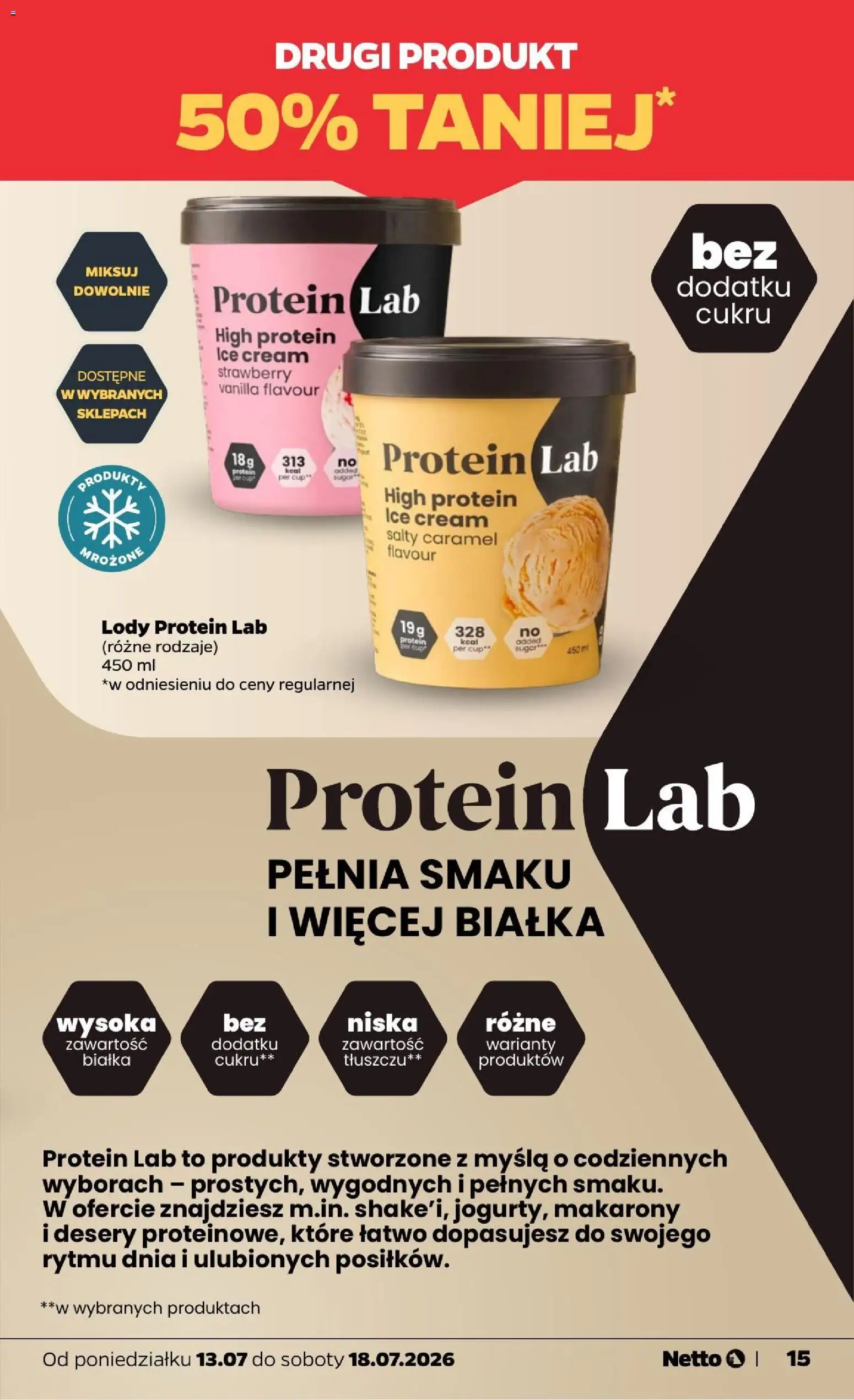 Netto gazetka od poniedziałku od 13.07.2026 | Strona: 15 | Produkty: High Protein, Por, Makarony, Lody