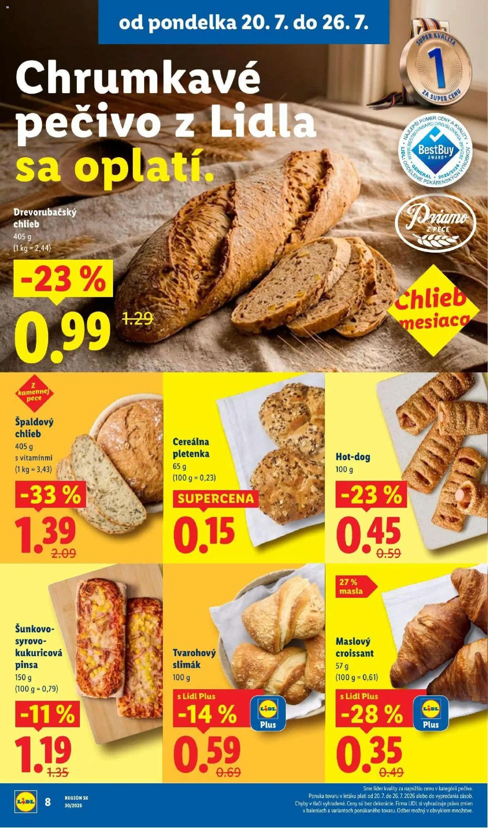 Nové Lidl akcie – leták je platný od 20.07.2026 | Strana: 15 | Produkty: Chlieb, Pizza, Croissant, Pečivo