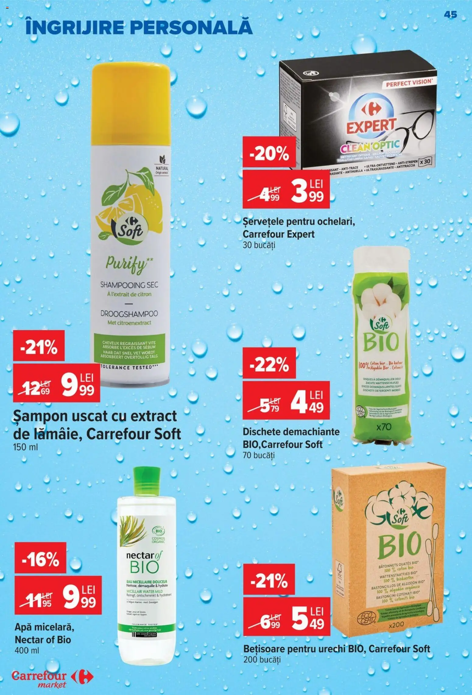 Noul catalog Carrefour – valabil de la 26.08.2026 | Pagină: 45 | Produse: Bio, Șampon, Apă, Șampon uscat