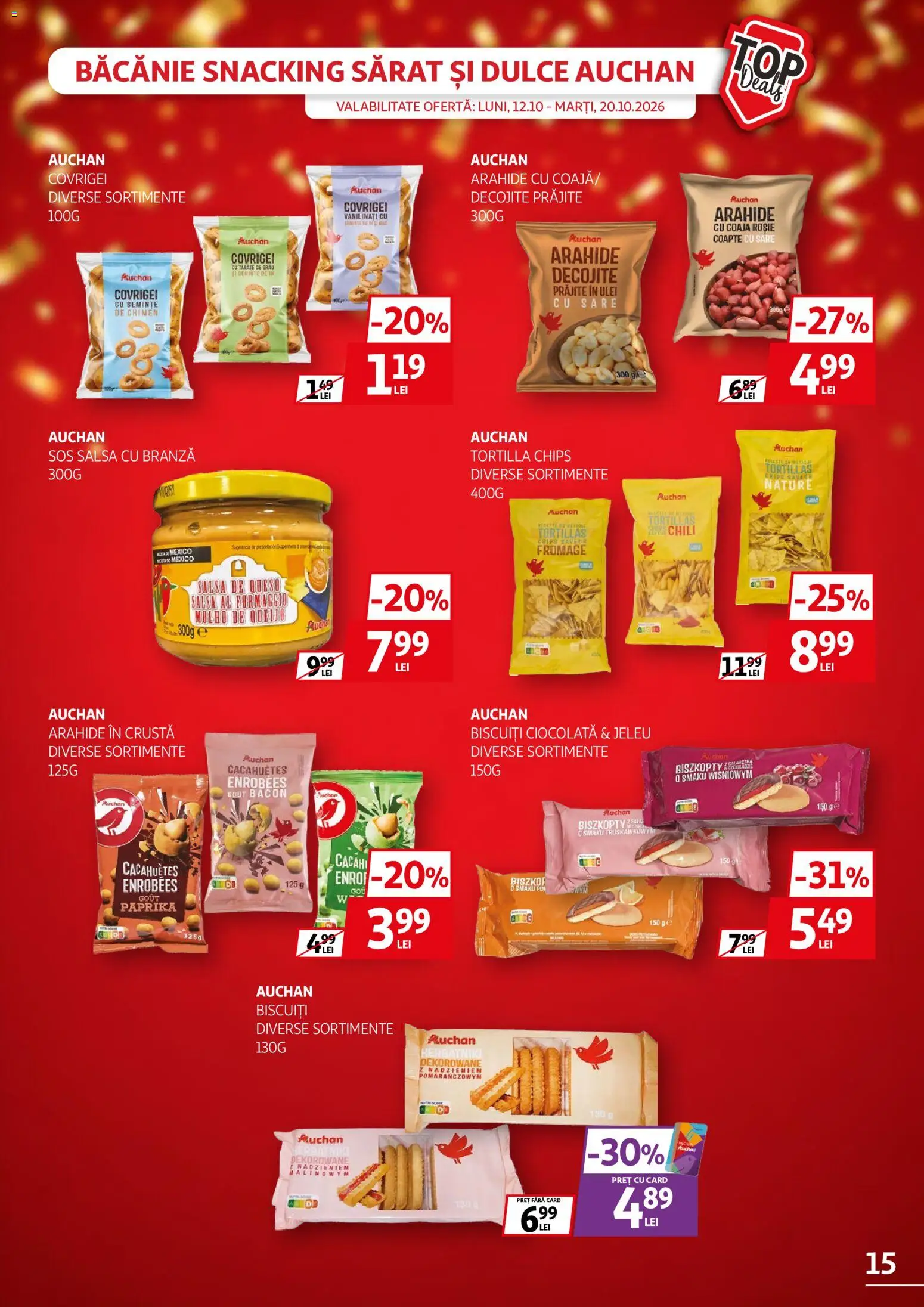 Noul catalog Auchan – valabil de la 12.10.2026 | Pagină: 15 | Produse: Covrigei, Brânză, Biscuiți, Sare