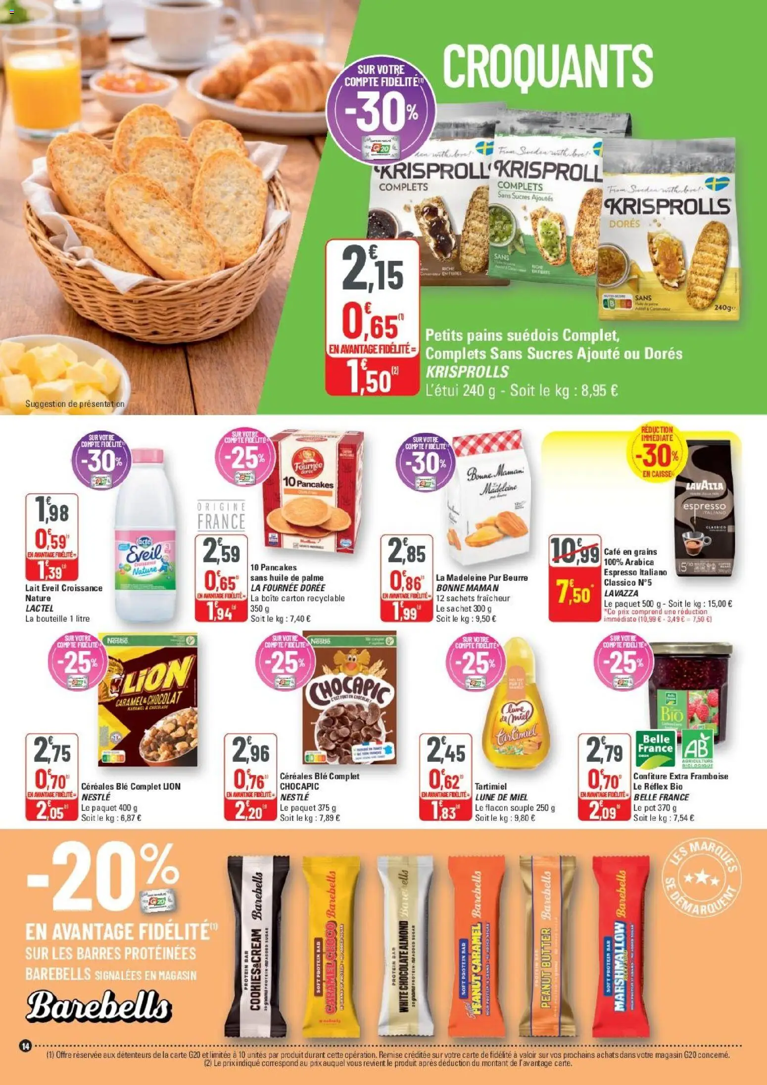 {H1} | Page: 14 | Produits: Chocapic, Huile, Café, Céréales