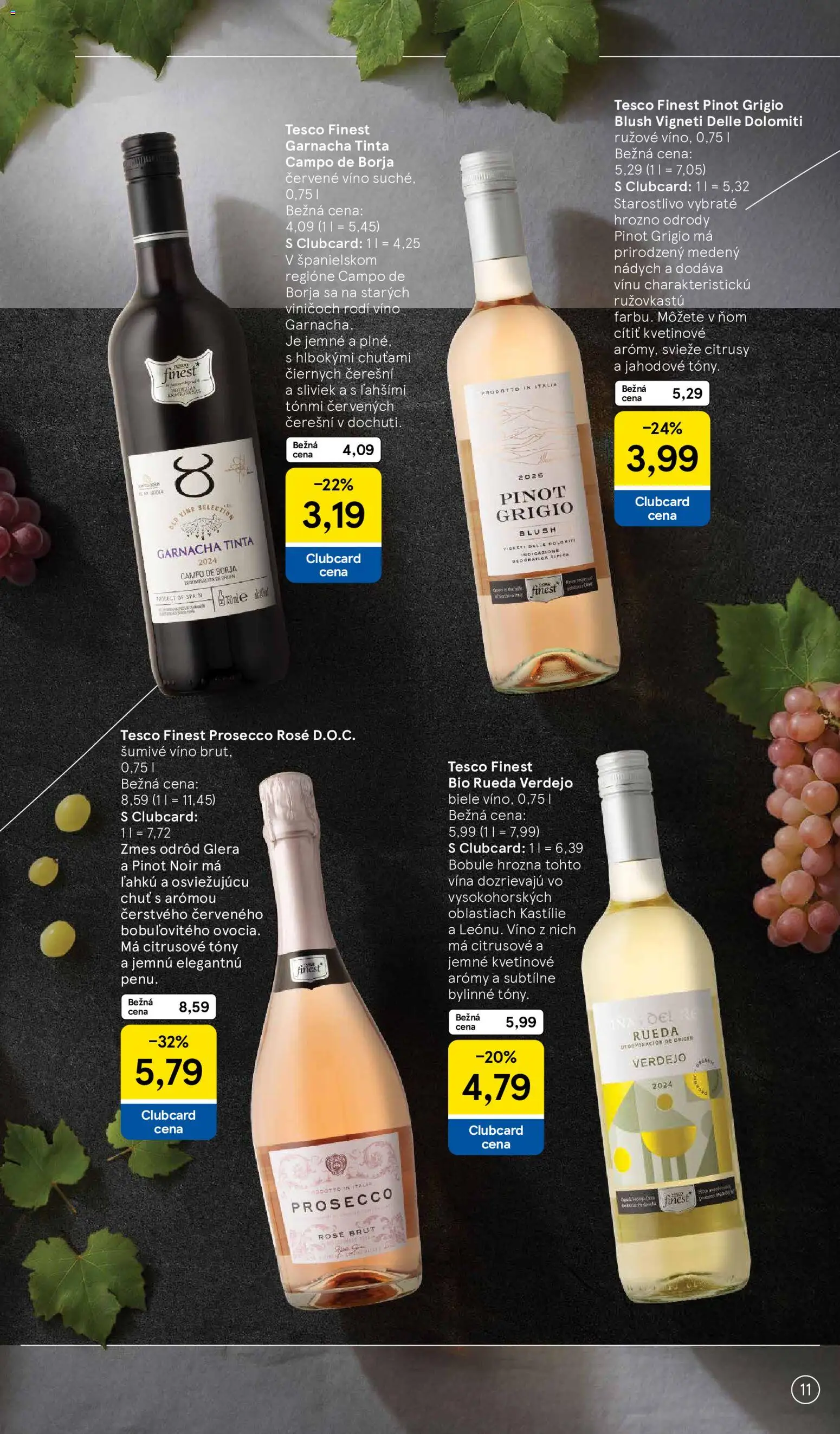 Nové Tesco akcie – leták je platný od 24.08.2026 | Strana: 11 | Produkty: Víno, Prosecco, Červené víno, Hrozno