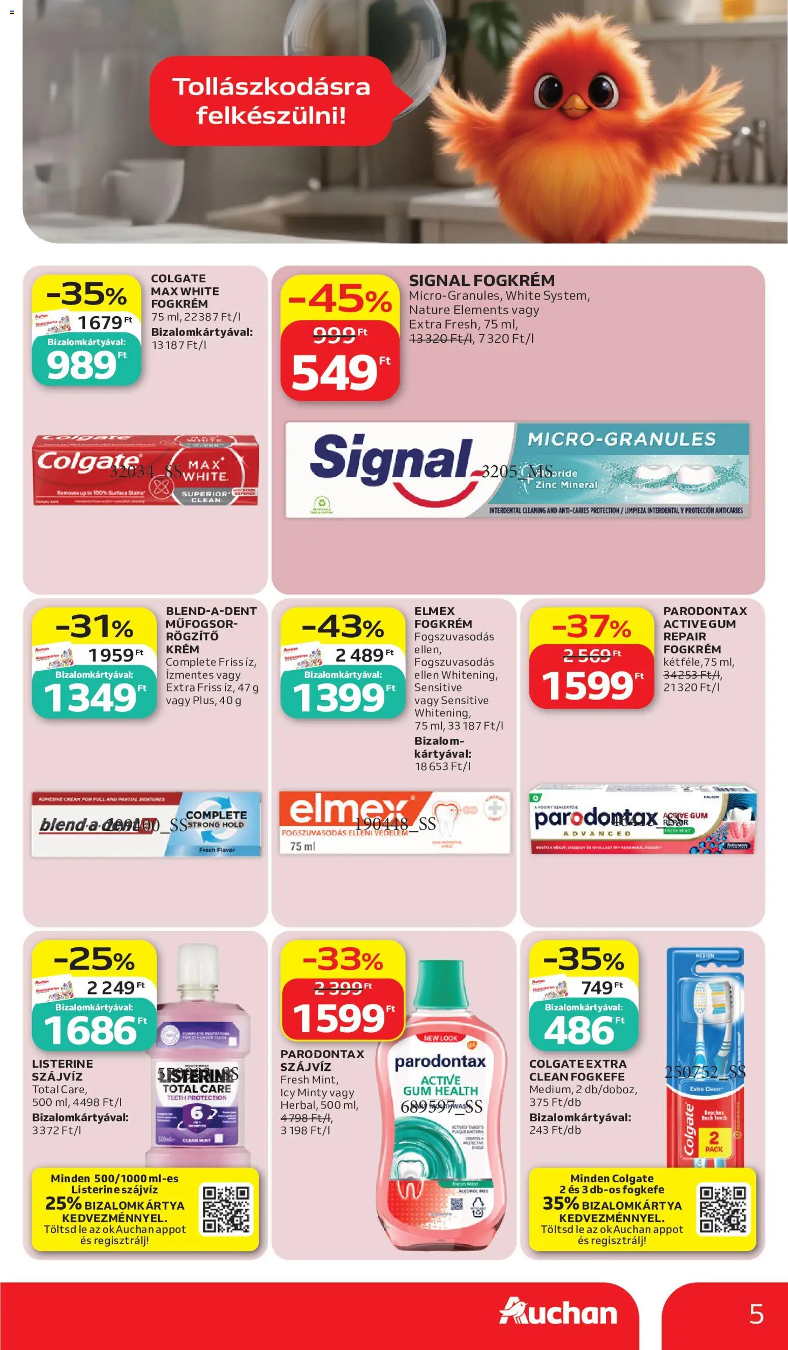 Auchan akciós ujság - amely érvényes a következő dátumtól: 2026.07.02. | Oldal: 5 | Termékek: Fogkrém, Fogkefe, Szájvíz