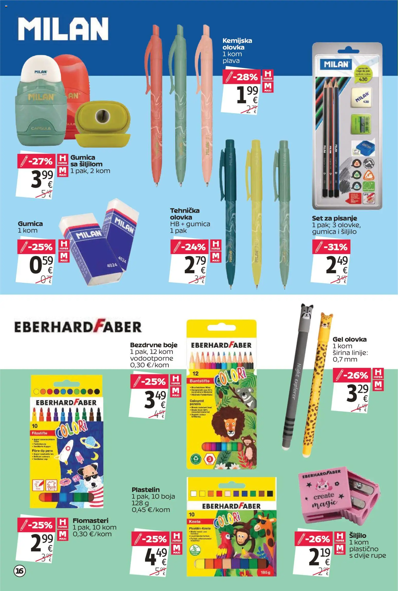 Tommy katalog | vrijedi od 20.08.2026 | Stranica: 16 | Proizvodi: Šiljilo, Flomasteri, Plastelin, Kemijska olovka