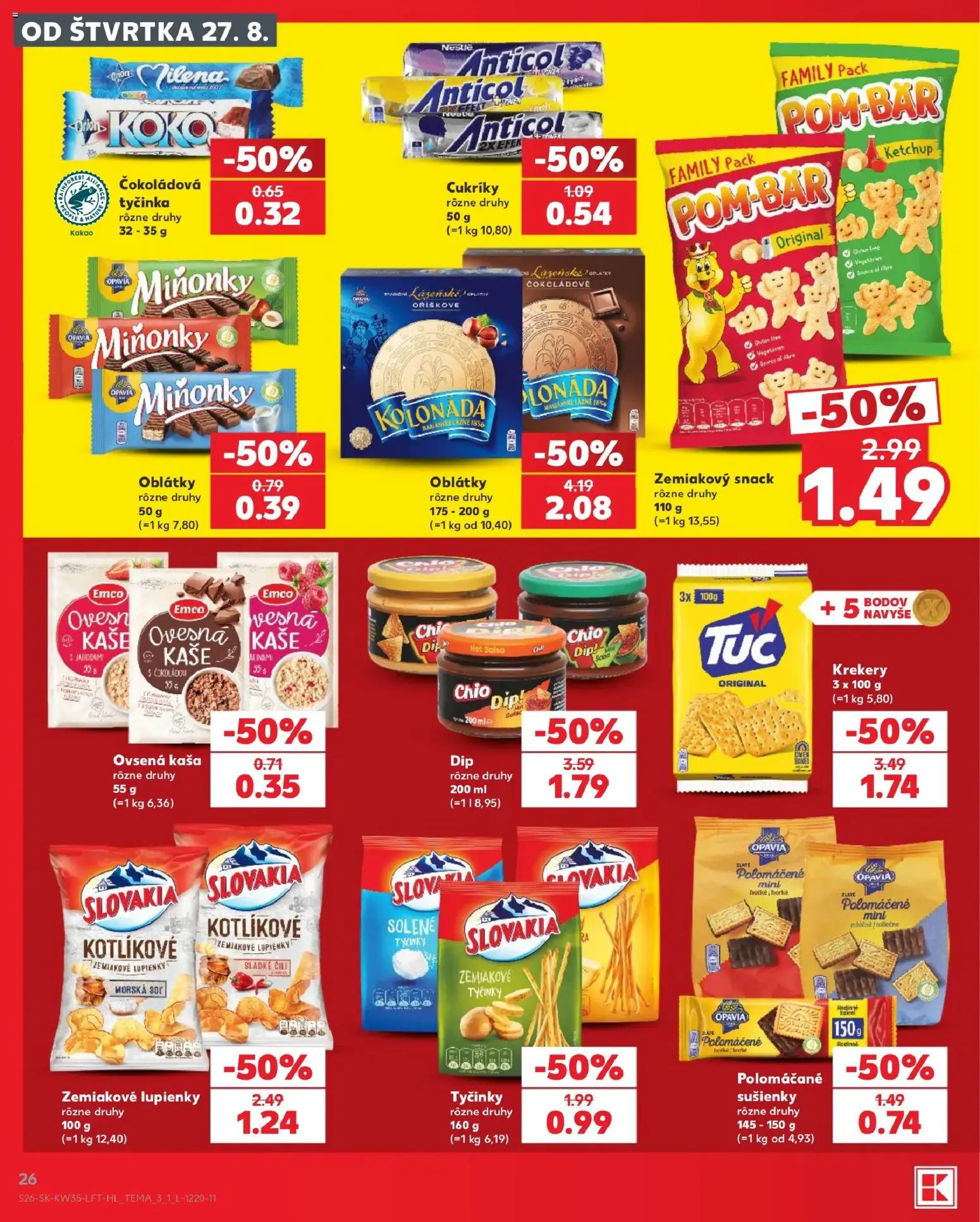 Nové Kaufland akcie – leták je platný od 27.08.2026 | Strana: 26 | Produkty: Sušienky, Čokoládová tyčinka, Kaša, Kakao