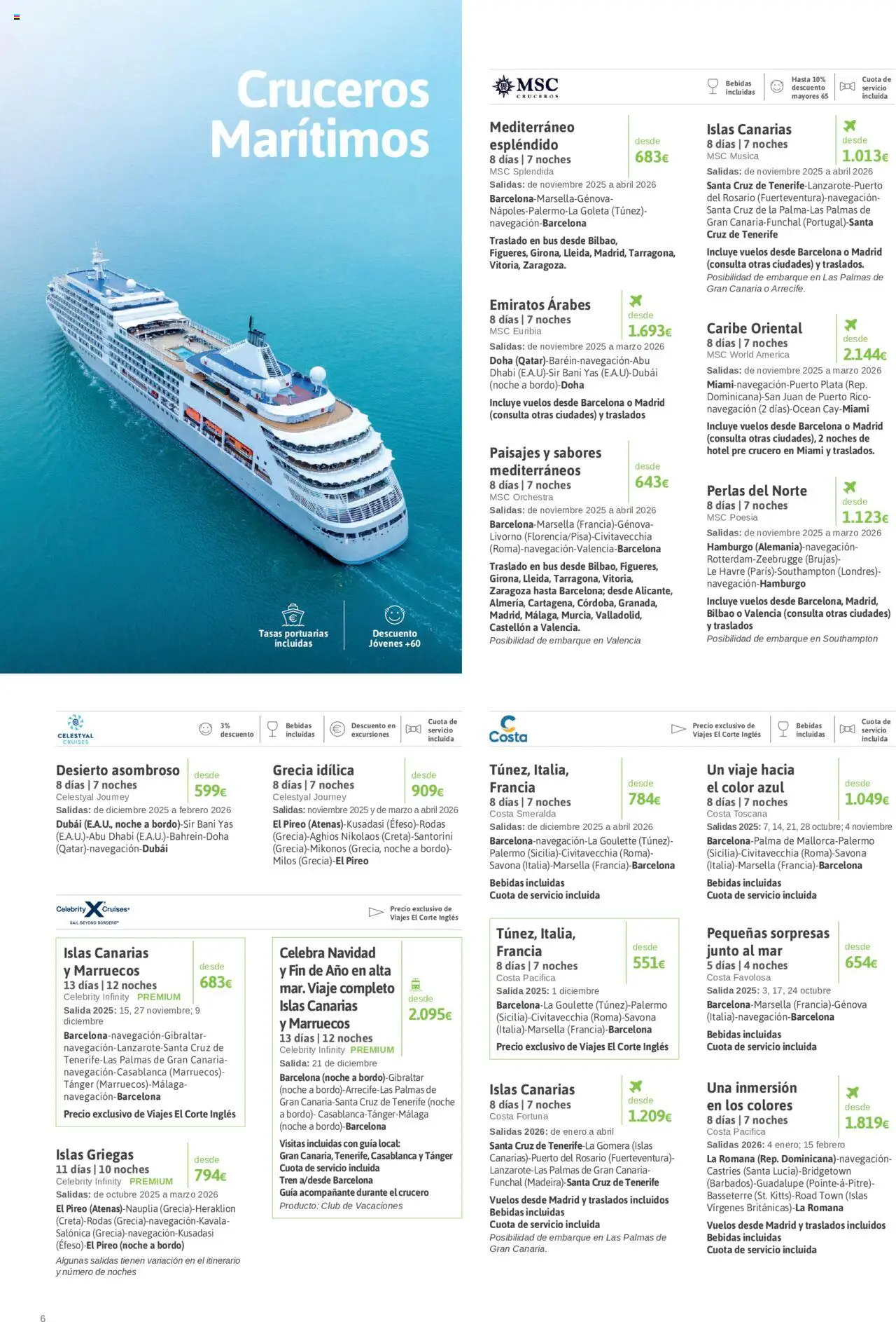 Viajes El Corte Inglés - Club de Vacaciones - Vacaciones Económicas │ válido desde el 01/09/2025 | Página: 6 | Productos: Bebidas, Navegación