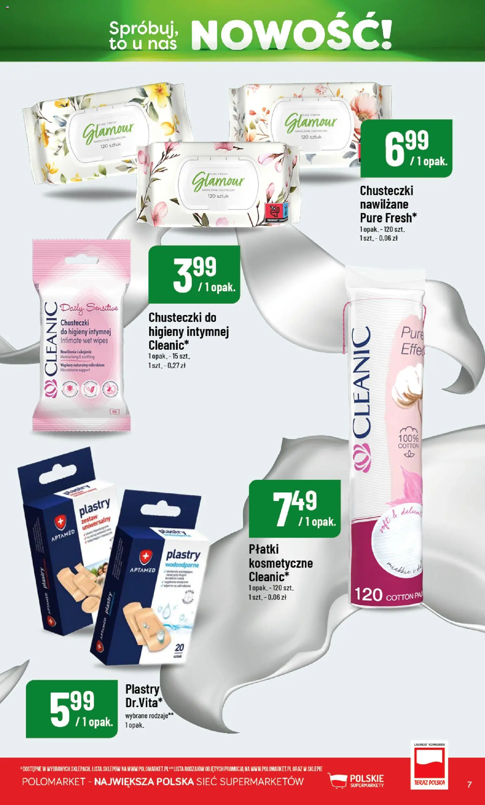 Nowa POLOmarket gazetka od jutra 19.08.2026 | Strona: 7 | Produkty: Chusteczki, Chusteczki do higieny intymnej, Płatki