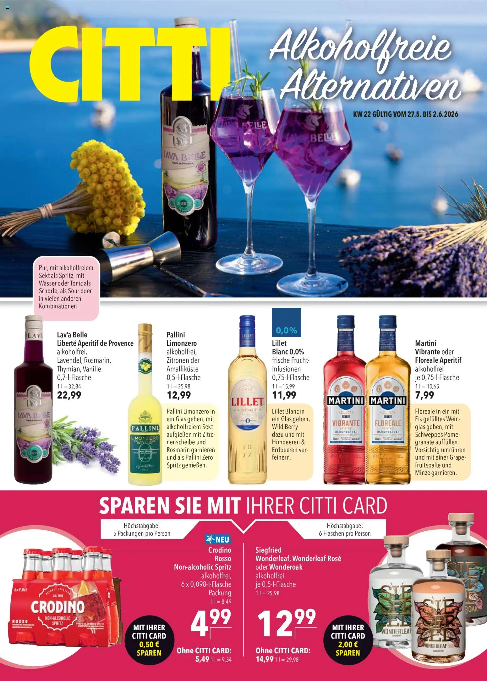 CITTI Markt  Alkoholfreie Alternativen – gültig ab 27.05.2026 | Seite: 1 | Produkte: Himbeeren, Schweppes, Wein, Zitronen