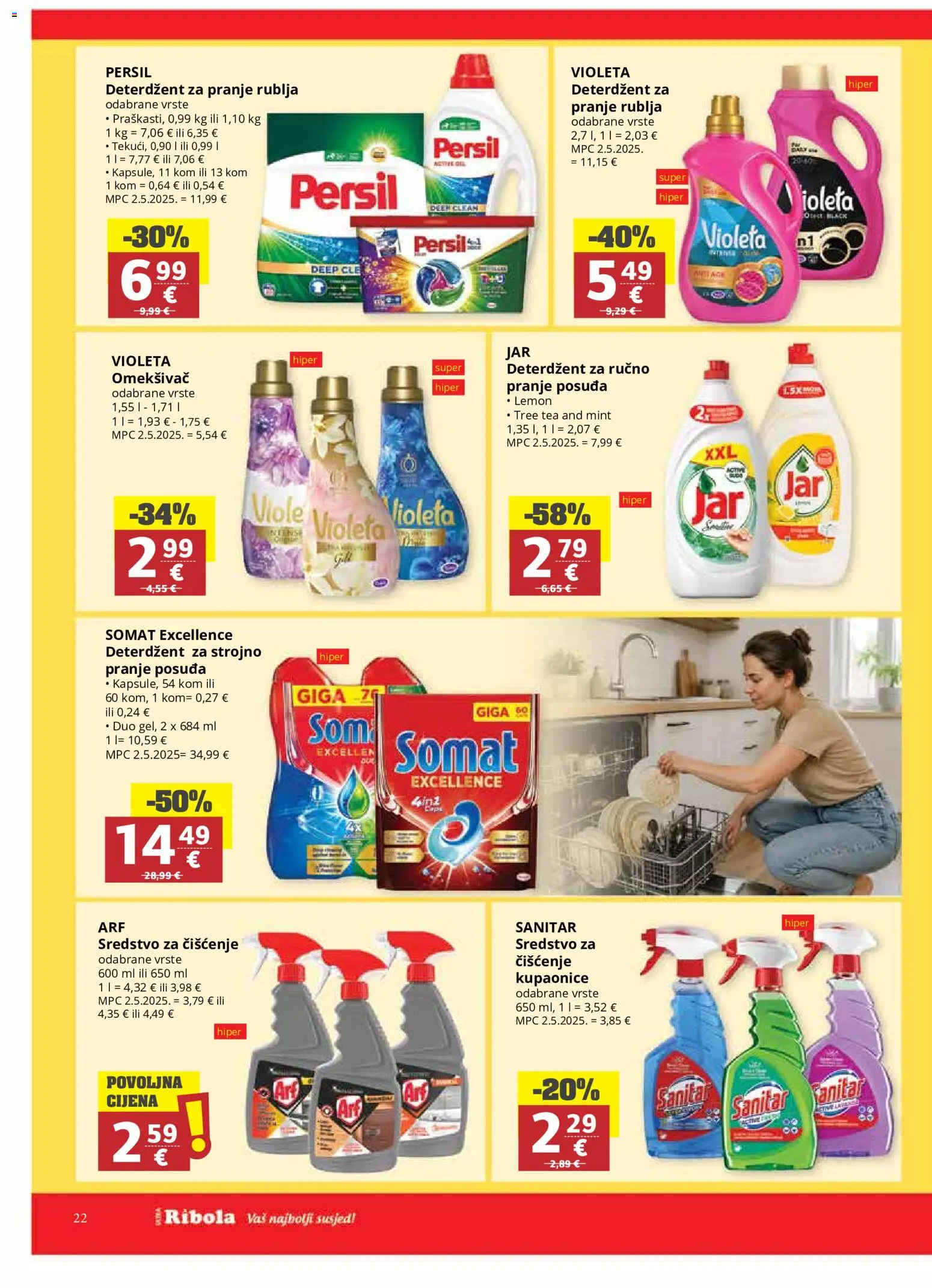 Ribola katalog | vrijedi od 27.05.2026 | Stranica: 22 | Proizvodi: Omekšivač, Deterdžent, Somat, Violeta