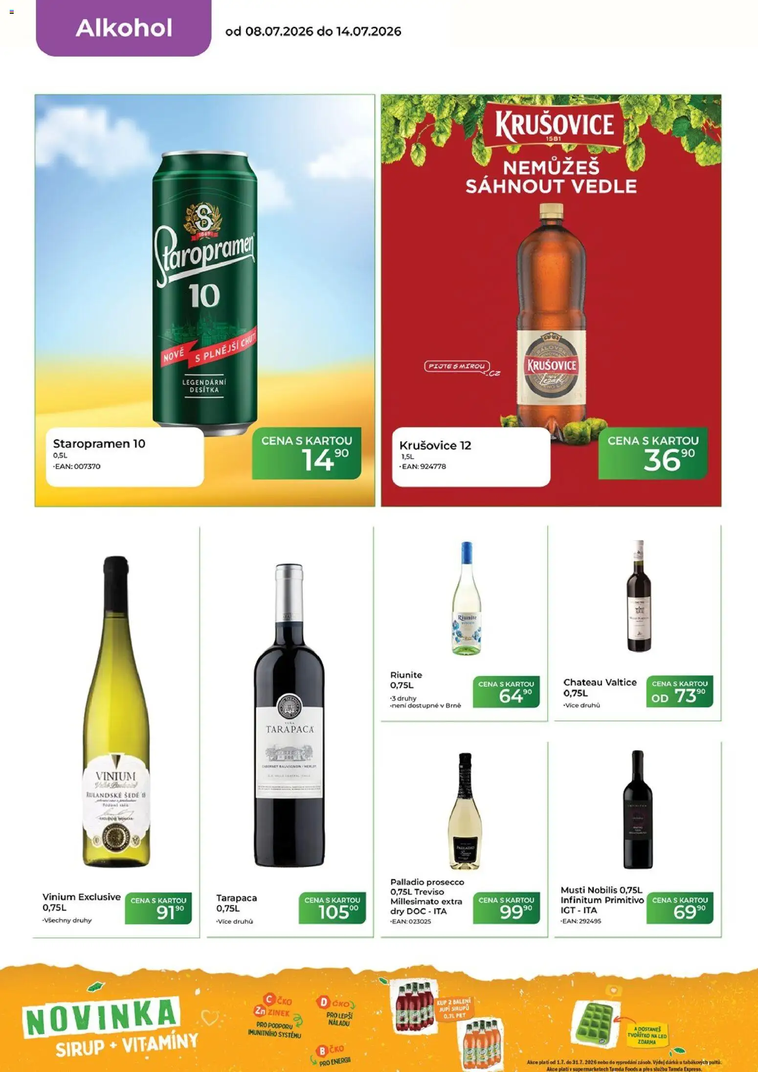 Tamda Foods leták od 08.07.2026 | Strana: 14 | Produkty: Staropramen 10, Primitivo, Vitamíny, Krušovice