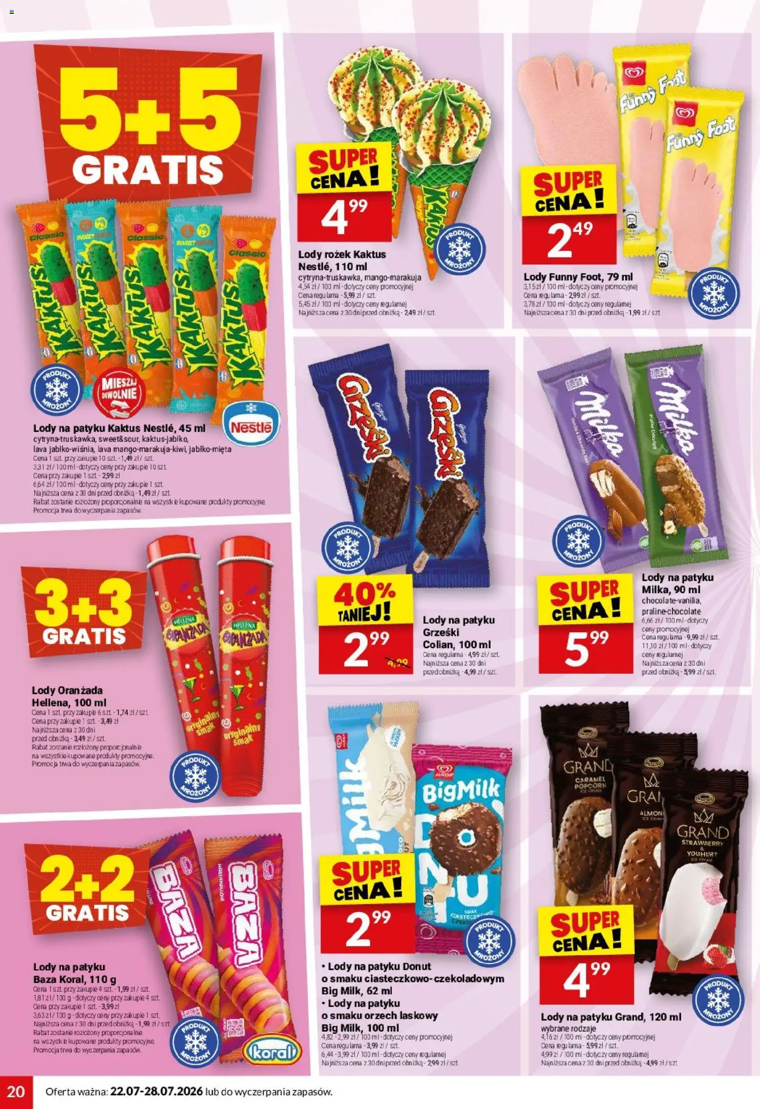 Twój Market gazetka od 22.07.2026 | Strona: 20 | Produkty: Milka, Donut, Popcorn, Lody