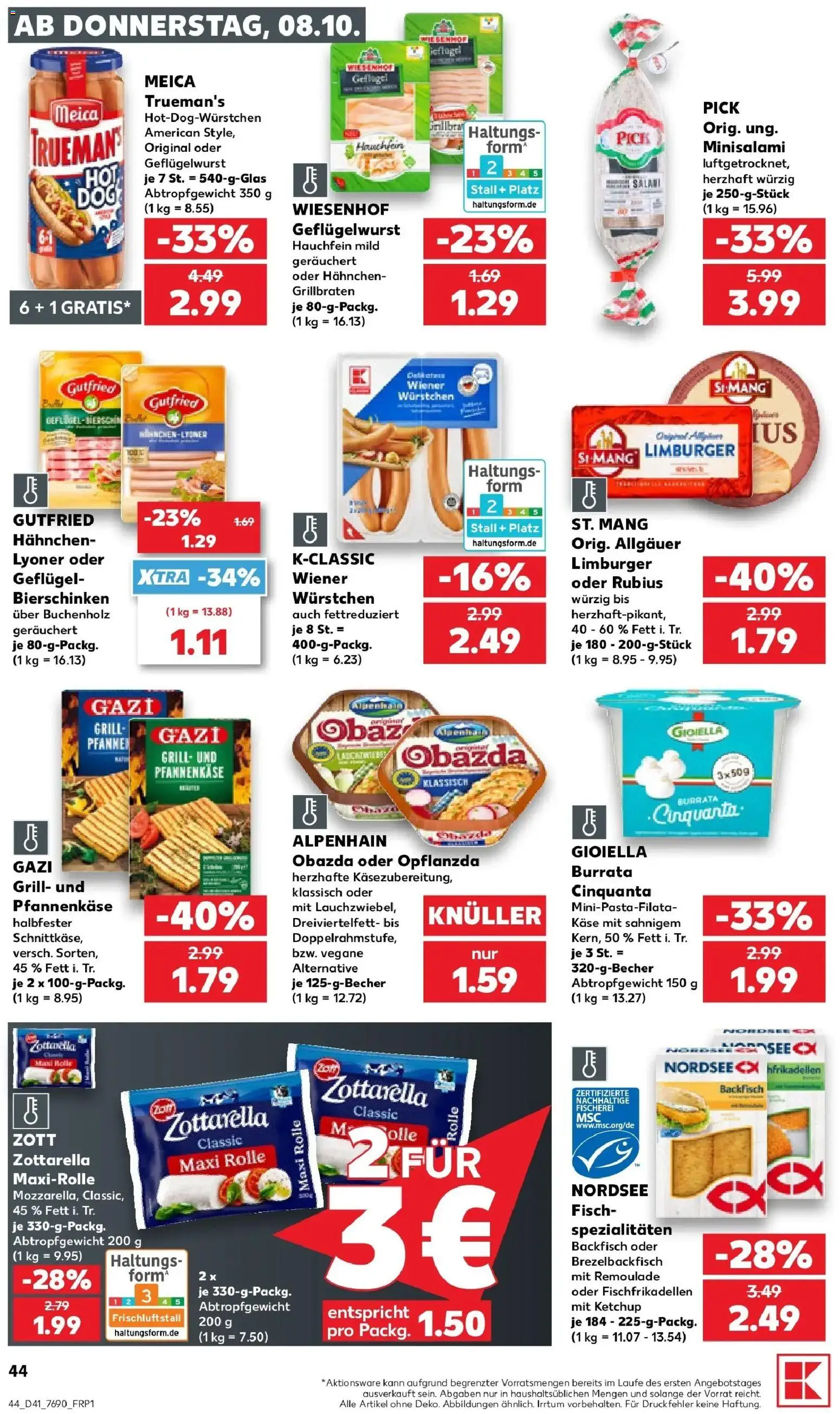 Prospekt Kaufland ab 08.10.2026 » Angebote Online zum Blättern | Seite: 44 | Produkte: Hahnchen, Käse, Meica, Burrata