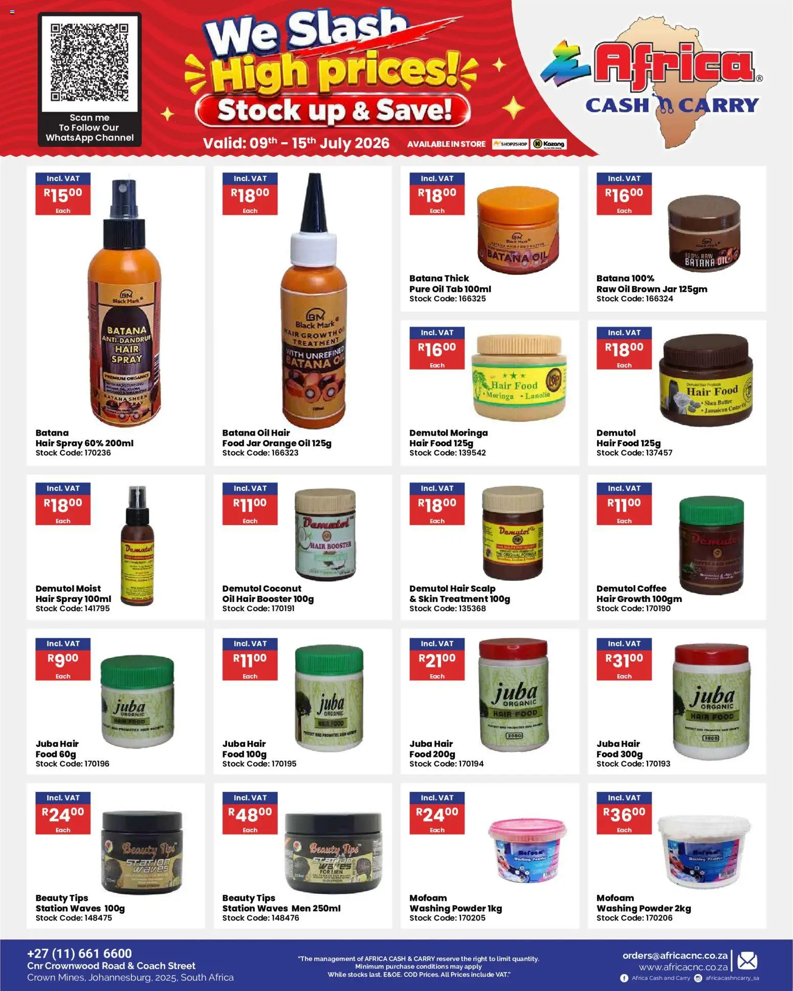 New Africa Cash & Carry catalogue – valid from 09/07/2026 | Page: 57 | Products: Butter, Oil, Hair spray, Washing powder