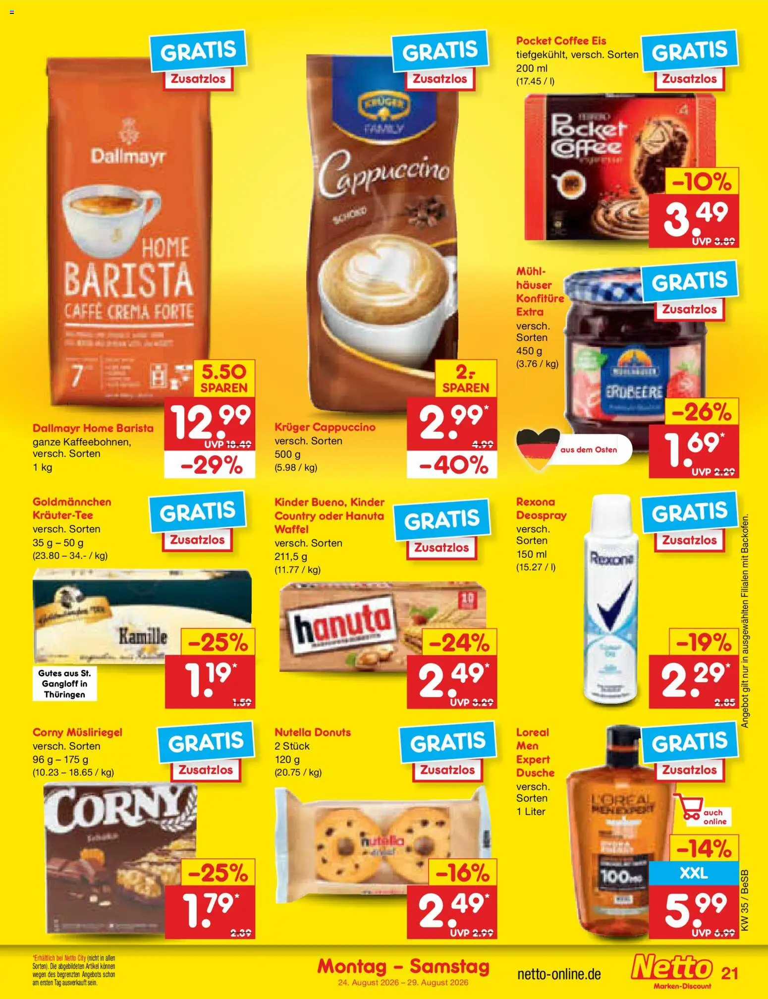 Netto Marken-Discount Prospekt – gültig ab 24.08.2026 | Seite: 31 | Produkte: Nutella, Donuts, Dallmayr, Eis