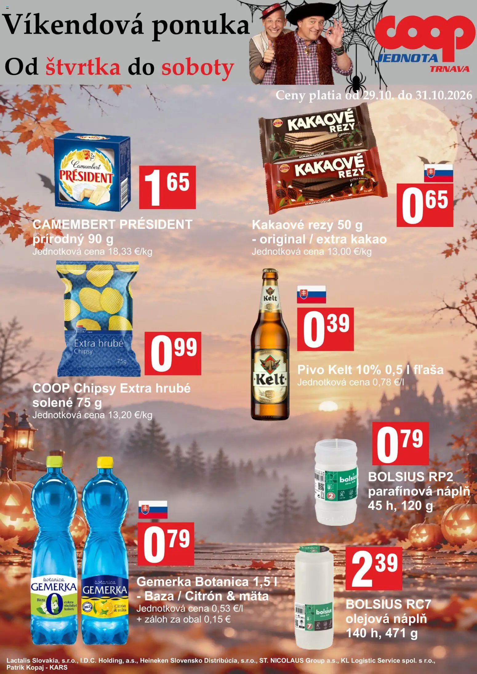 Nové COOP Jednota akcie – leták je platný od 29.10.2026 | Strana: 2 | Produkty: Chipsy, Heineken, Gemerka, Kakao