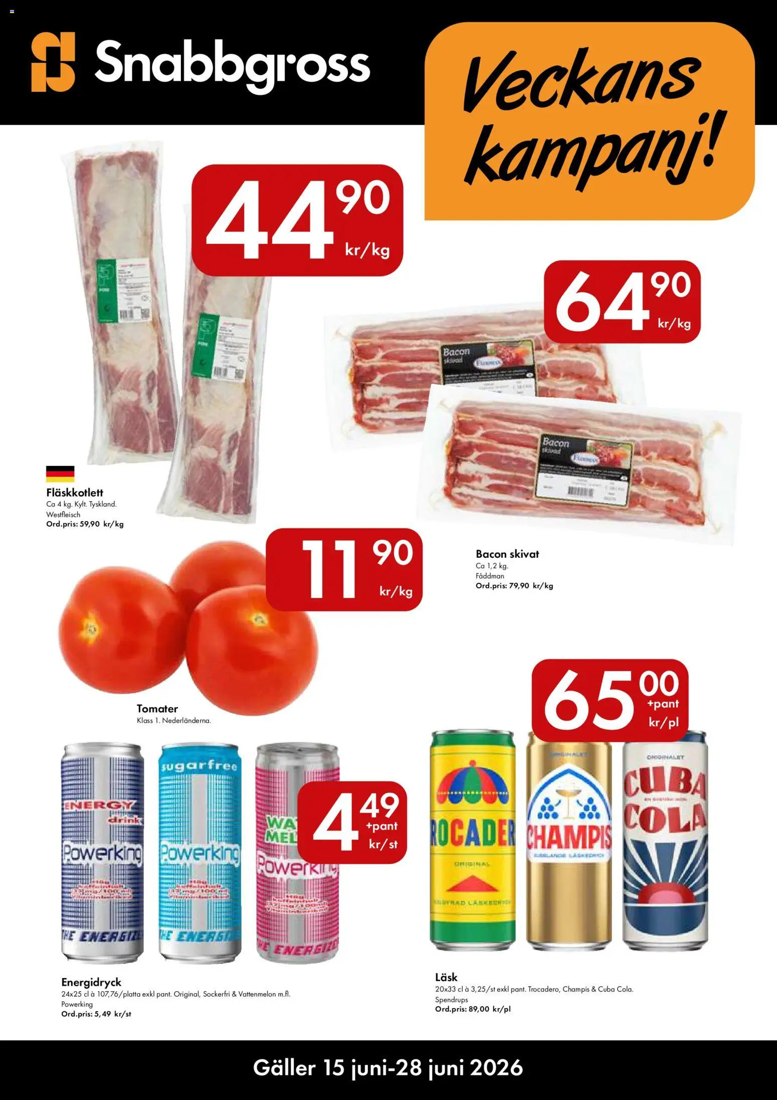 Hypermarkety reklamblad aktuell från 15.06.2026 | Sida: 1 | Produkter: Galler, Vattenmelon, Energidryck, Tomater
