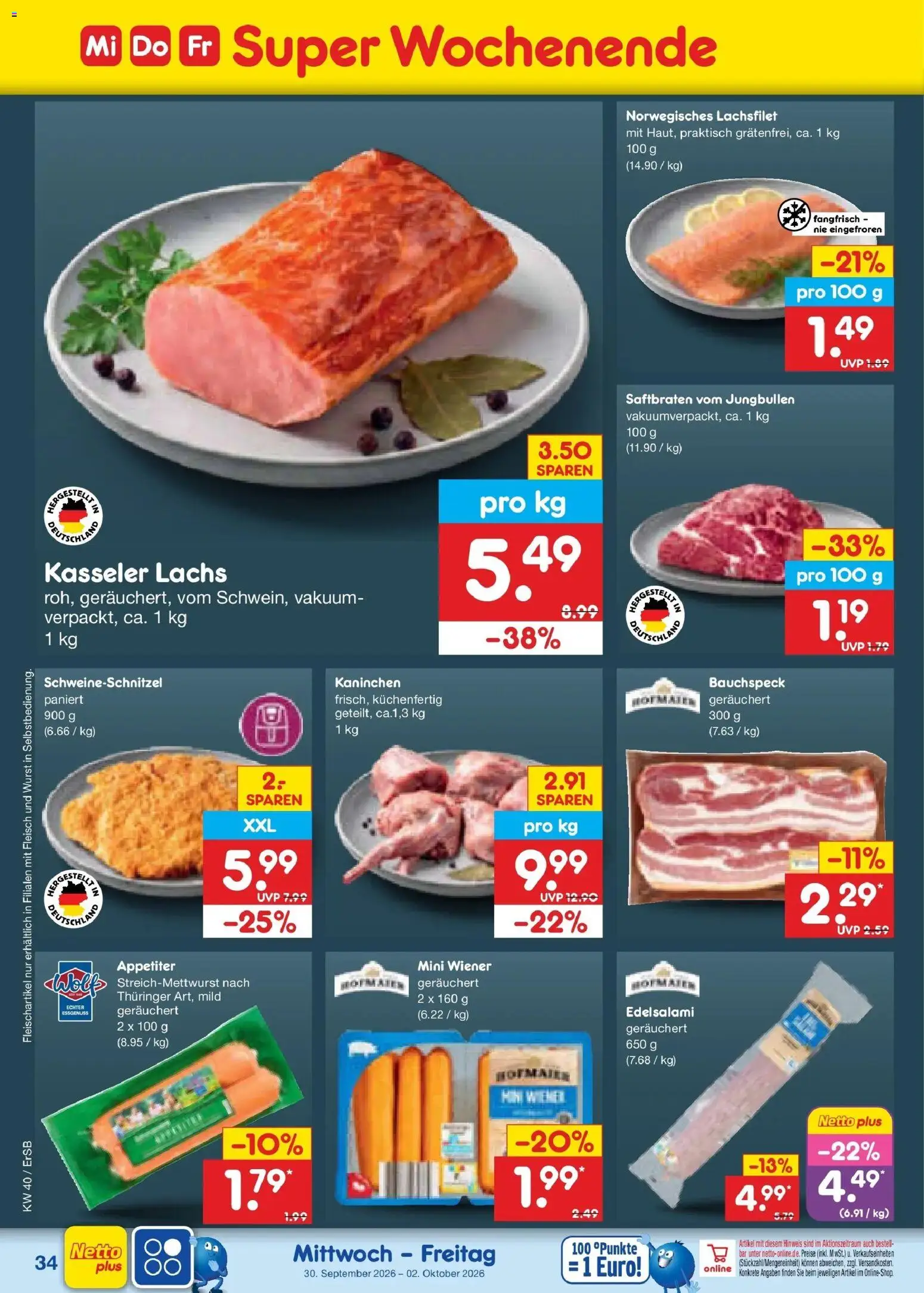 Netto Marken-Discount Prospekt Nordhausen – gültig ab 28.09.2026 | Seite: 52 | Produkte: Kaninchen, Lachs, Wurst, Fleisch