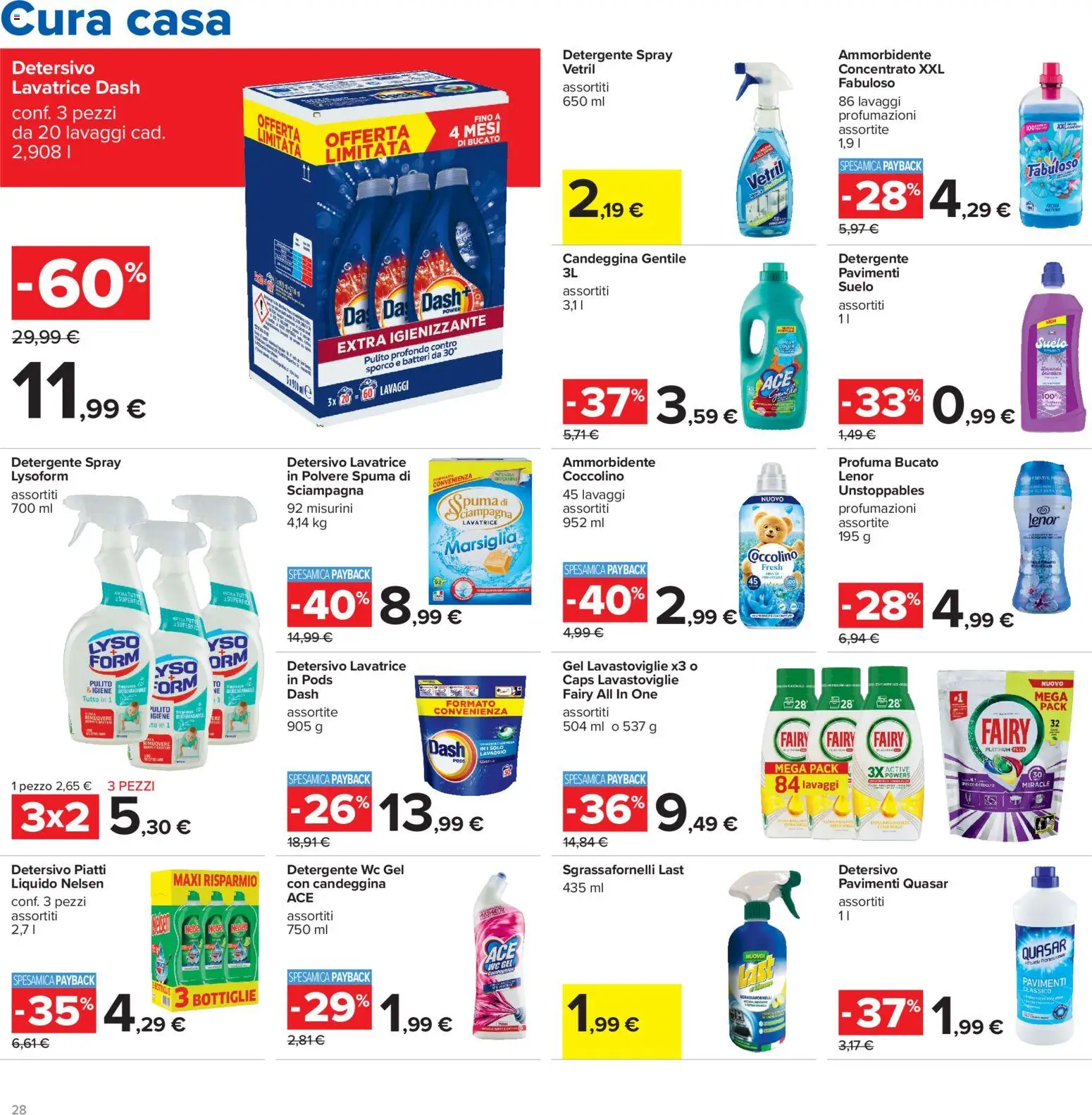 Volantino Carrefour del 13/07/2026 | Pagina: 28 | Prodotti: Ammorbidente, Detergente, Lavastoviglie, WC