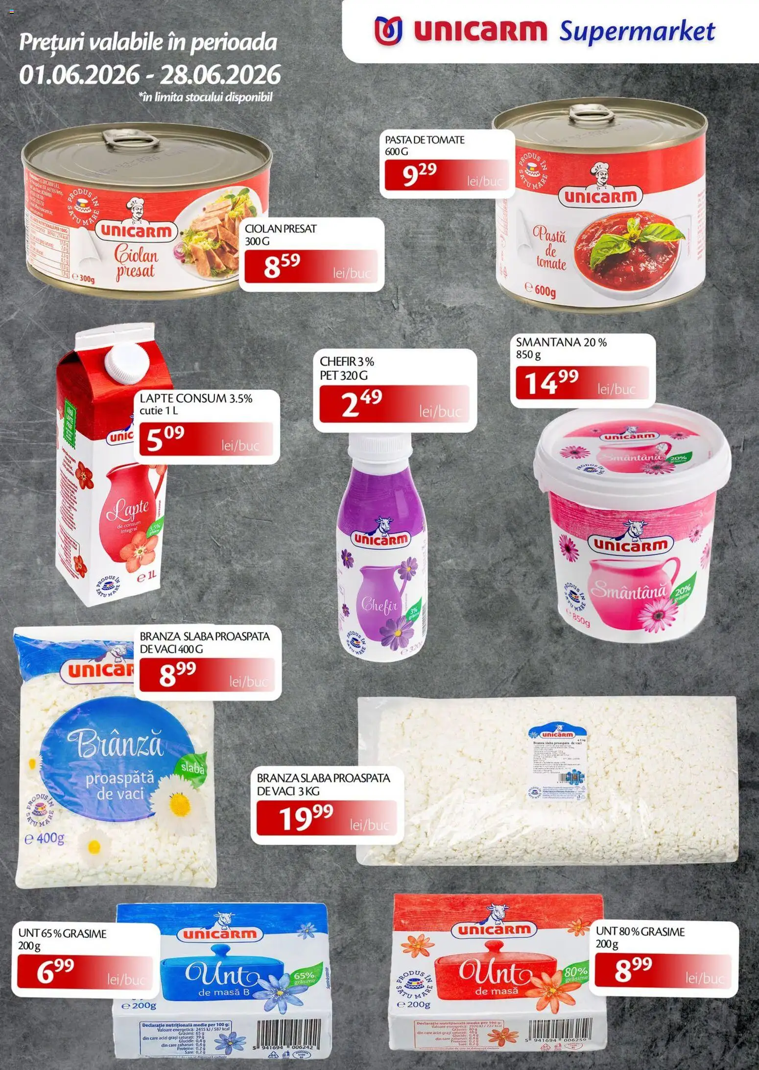 Noul catalog Unicarm – valabil de la 01.06.2026 | Pagină: 3 | Produse: Cutie, Lapte, Unt, Smântână