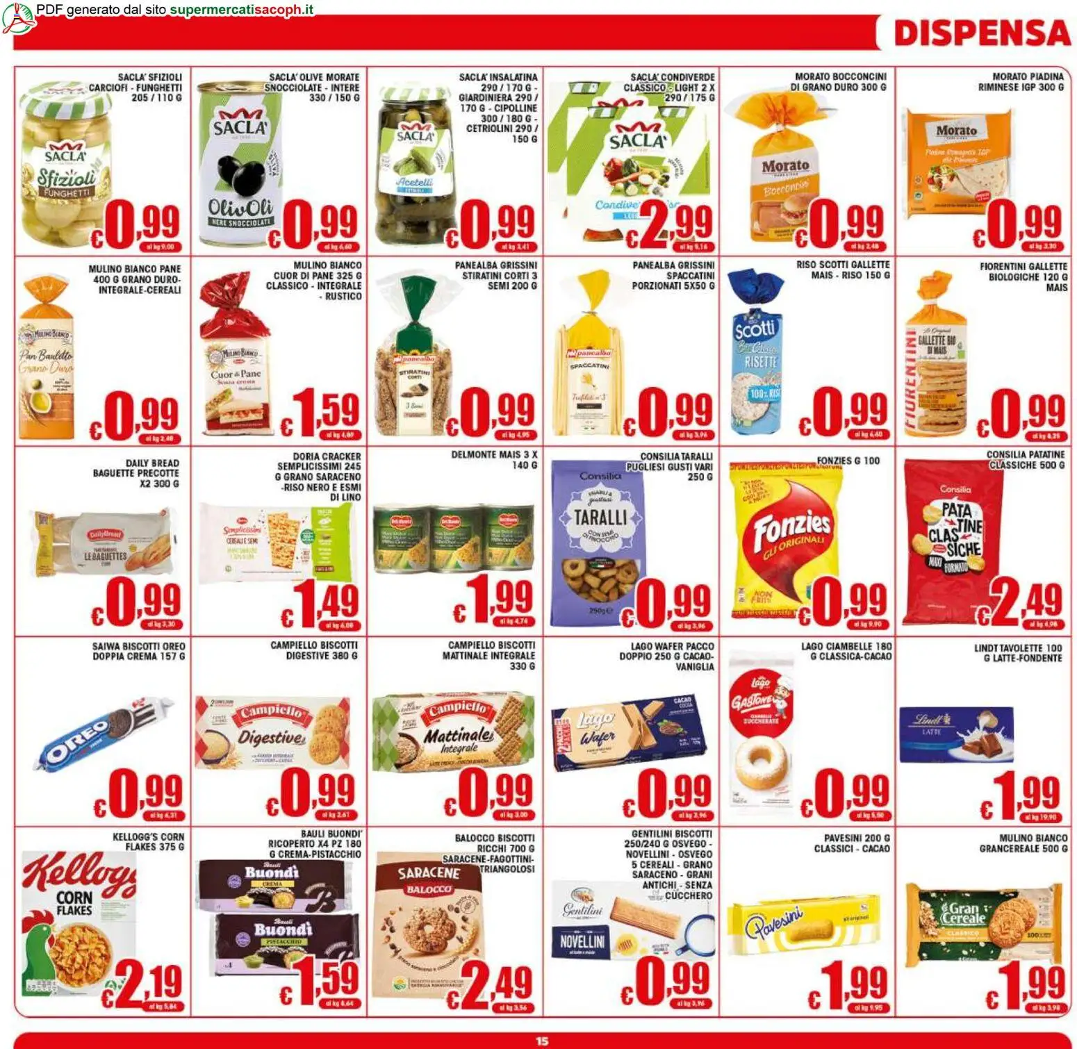 Volantino Sacoph del 31/07/2026 | Pagina: 15 | Prodotti: Crema, Pane, Cereali, Carciofi
